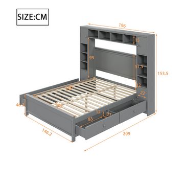 EXTSUD Bett Bettgestell mit Stauraum 140*200,4 Schubladen und großem Stauschrank, mit 4 Schubladen und großem Stauschrank