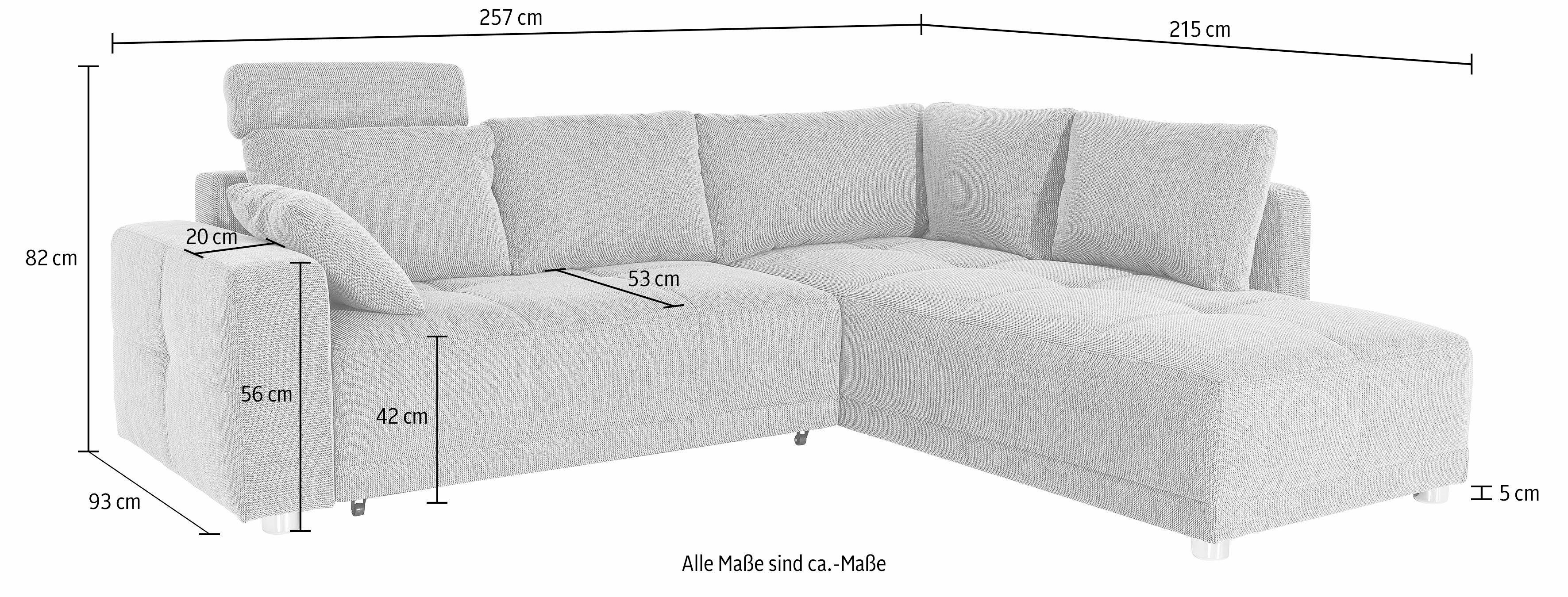 wahlweise Gruppe Kopfstützen mit 1 3 Bettfunktion Ecksofa Orlando, Bettkasten, oder Jockenhöfer und mit