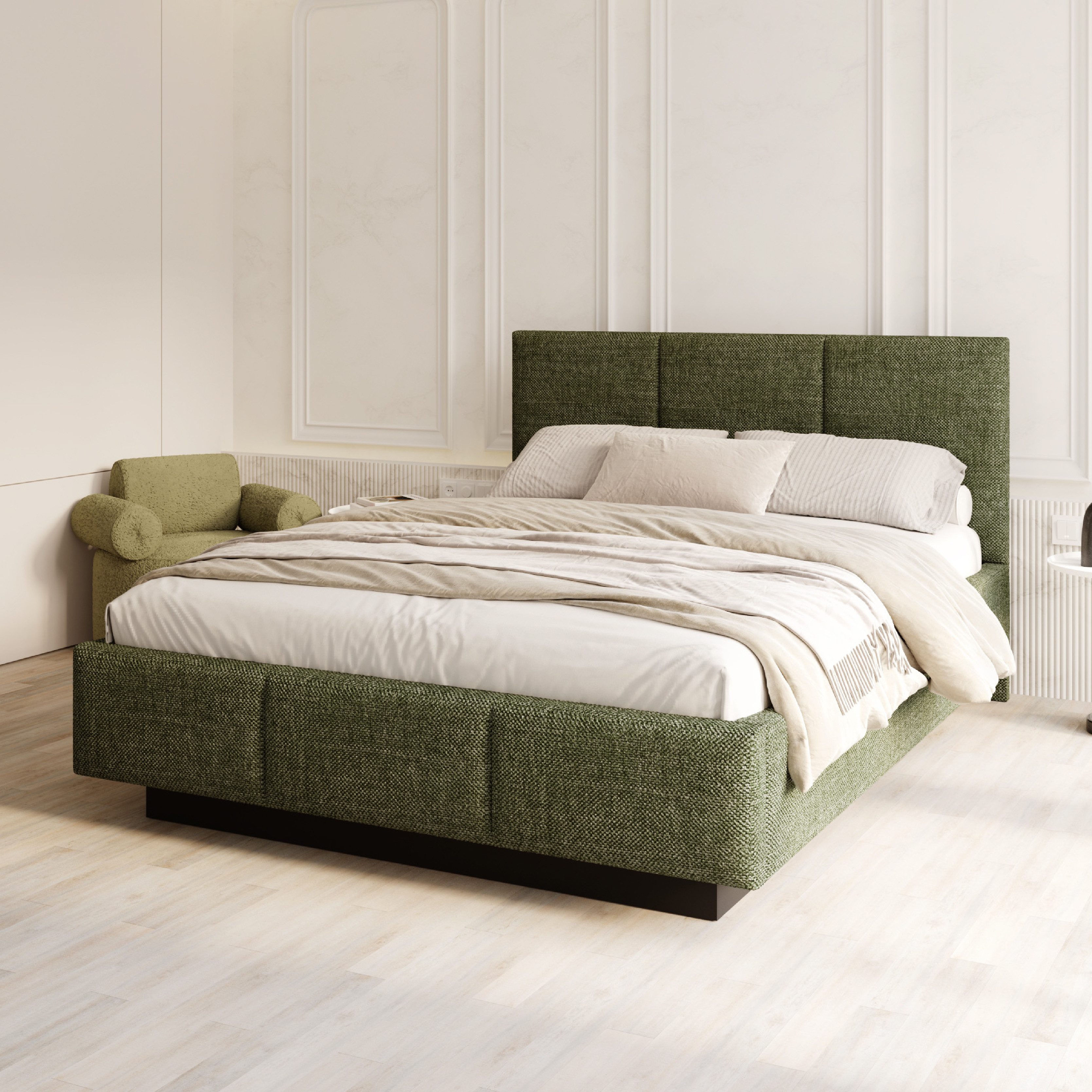 FDM Polsterbett ALMADA modern mit Bettkasten MADE IN EU - mit Ottawa Bezug (verfügbar 90x200 120x200 140x200 160x200 180x200cm, Bettrahmen, Bett, mit großen gepolsterten Kopfteil, mit Bettkasten zum aufklappen), Hebbarer Metallrahmen, Bettkasten