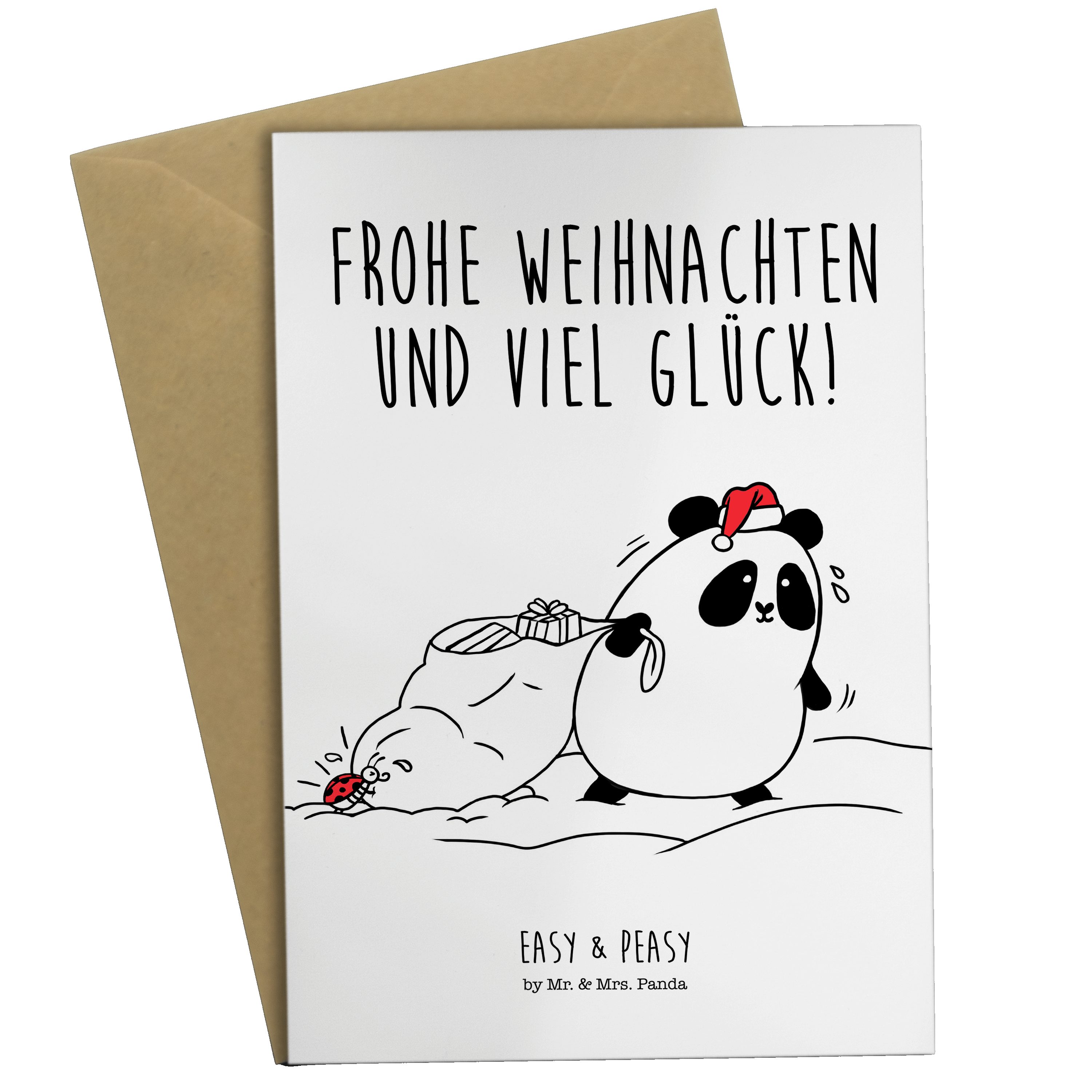 Mr. & Mrs. Panda Grußkarte Easy & Peasy Frohe Weihnachten - Weiß - Geschenk, Hochzeitskarte, Ein