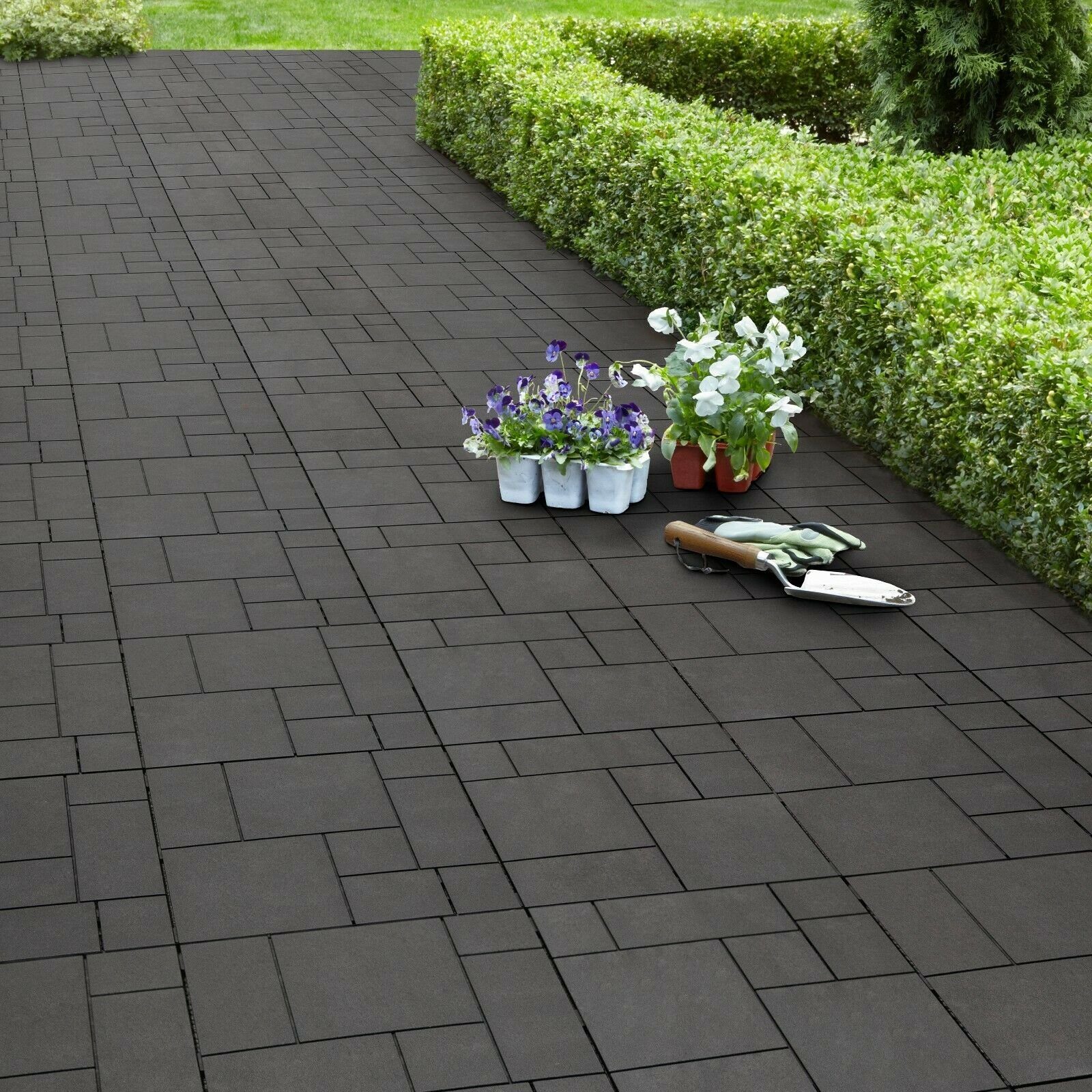 nm_trade Mosaikfliesen Klickfliese Balkonfliesen Terrassen Bodenbelag 6 Stück, Frostbeständig Komplettbausatz Rutschfeste Schwarz