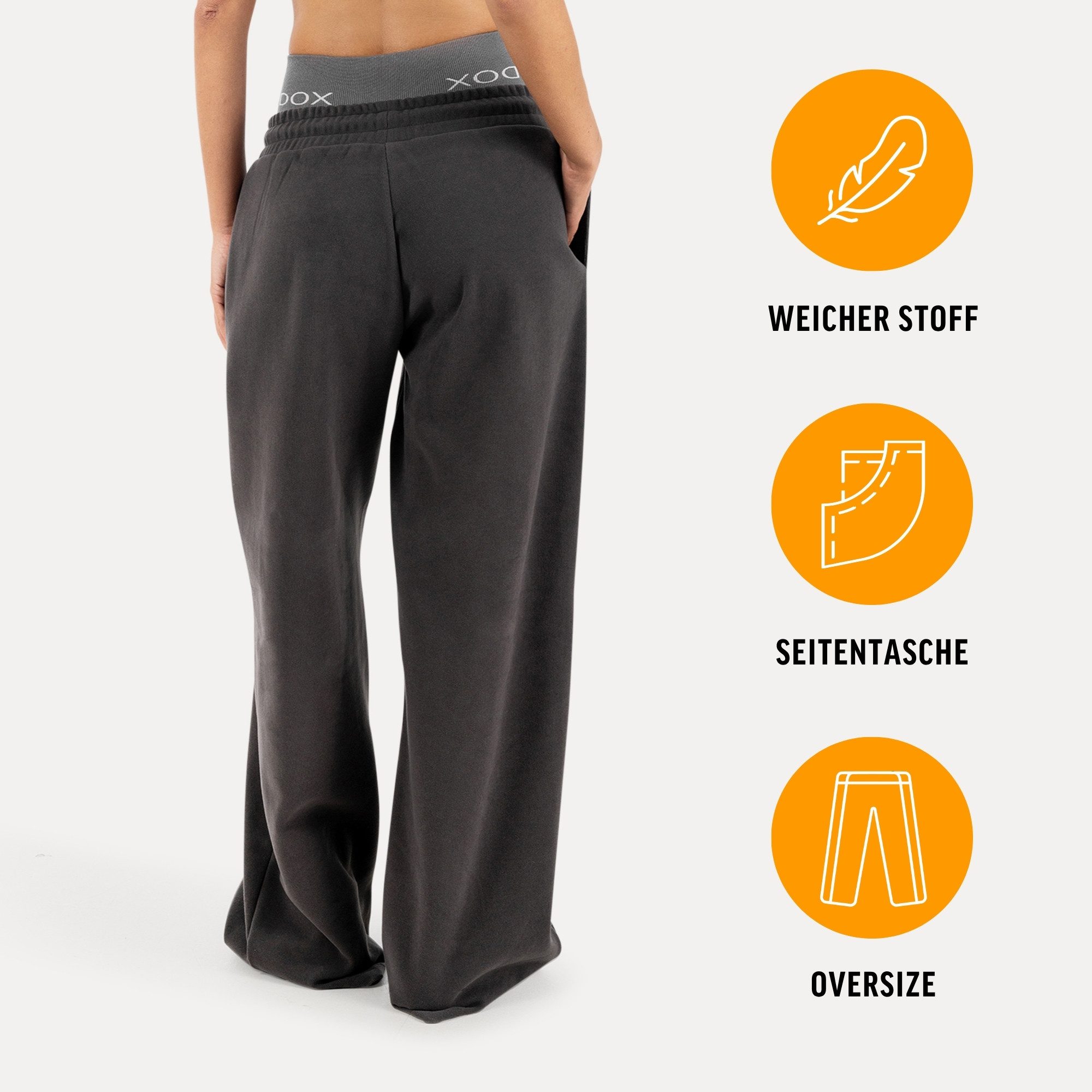Smilodox Jogginghose Yelin, Trainingshose Damen Oversized Fit Wide-Leg mit Tunnelzug Elastischer Bund, Kordelzug, Weites Bein, Dezentes Logo, Freizeit