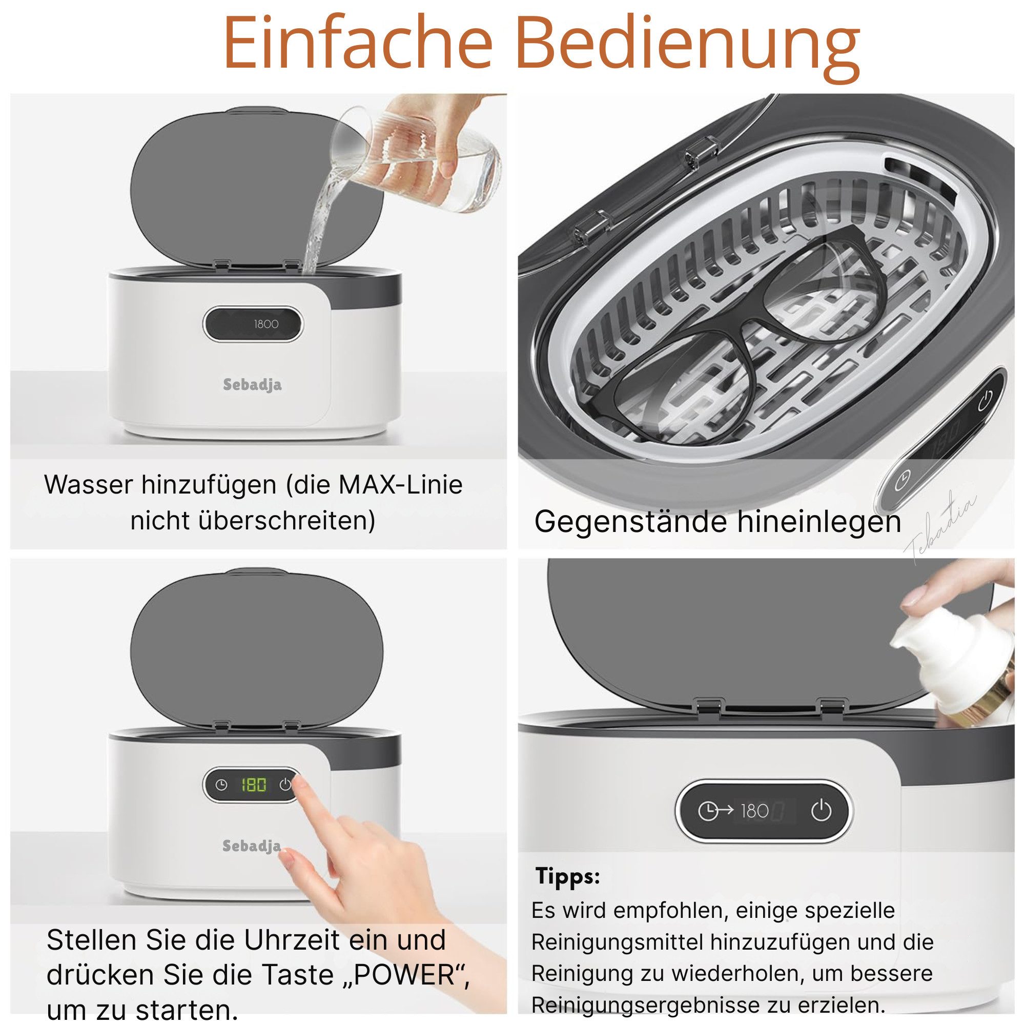 Vivitar Ultraschallreiniger Schmuckreiniger-Ultraschallmaschine für Brillen, Zahnersatz, 5 Reinigungsmodi, einfach zu bedienen und leise, tragbar – Bild 5 von 5