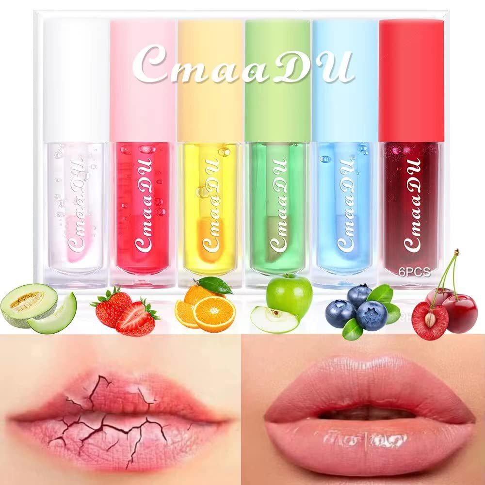 6 Farbwechsel Lipgloss-Set Obst Lipgloss-Set,Lippenbalsam Lippenstift Feuchtigkeitsspendende Gloss Stück Haiaveng Lip Temperatur Lippenstifte, Geschmack