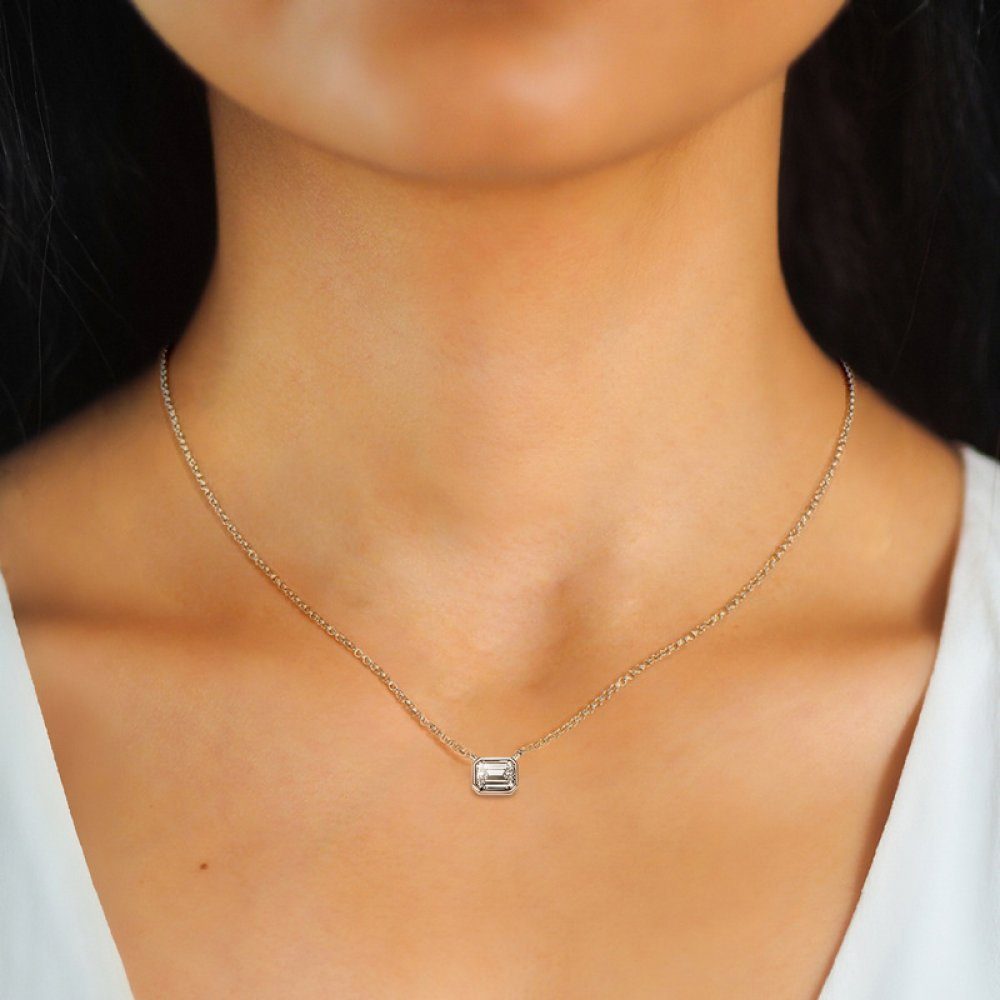 Damen, Moissanit-Halskette Charm-Kette Quadratische Weiß S925-Sterlingsilber für Invanter