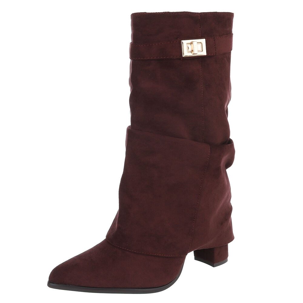 Ital-Design Damen Stiefelette mit Blockabsatz und Schaftumschlag High-Heel-Stiefel (92299585) Blockabsatz Stiefel in Weinrot