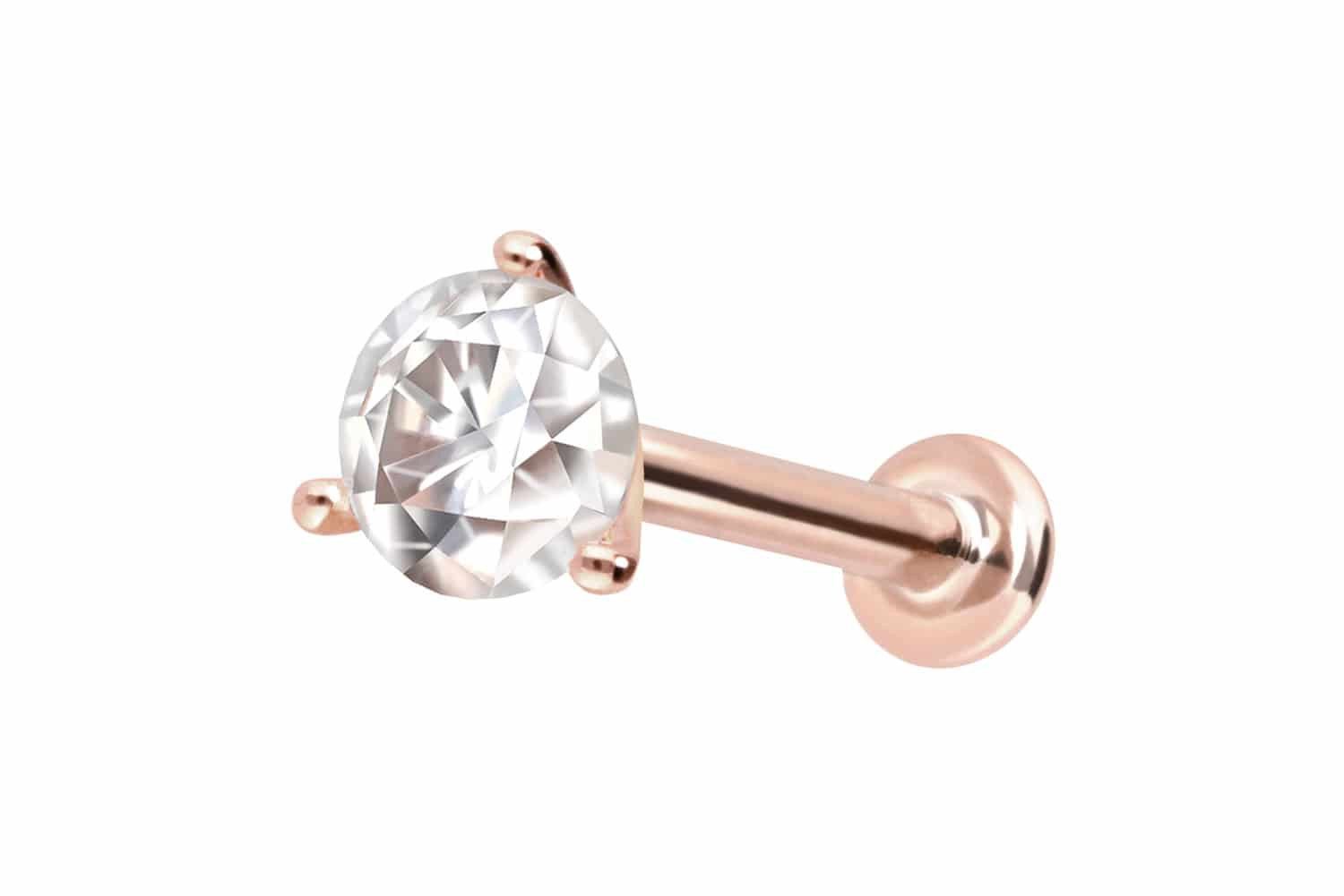 Piercing-Set 14 Karat Gold Labret mit Innengewinde MOISSANIT