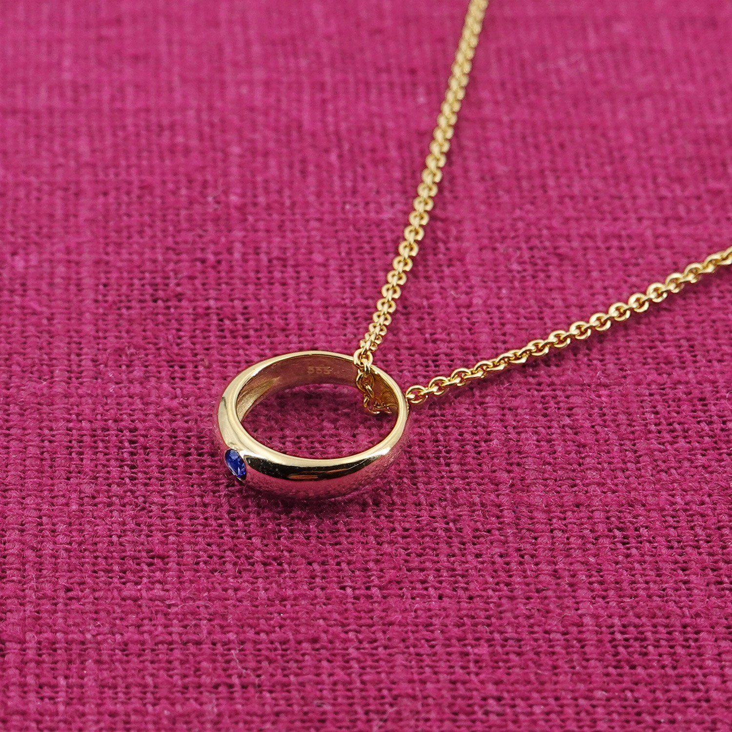 trendor Kette mit Anhänger 68062, Taufring Gold 333 mit Saphir an goldplattierter