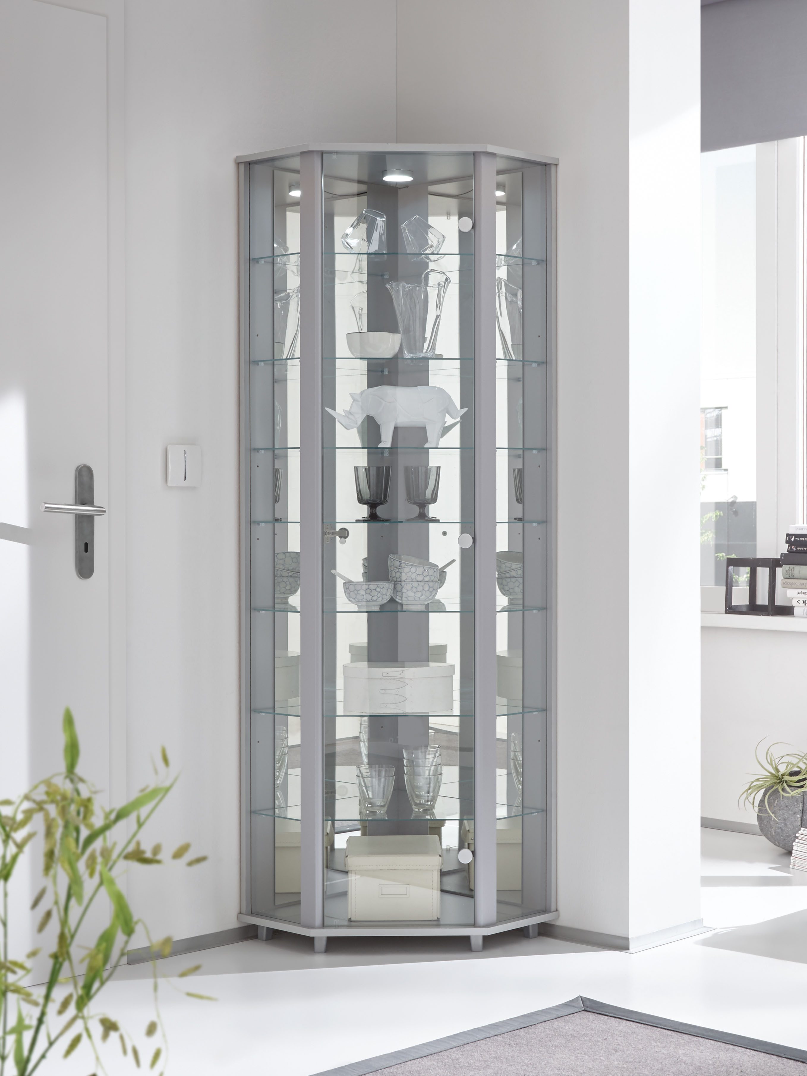 fif möbel Eckvitrine TRIO Höhe ca. 172 cm, ink. Beleuchtung Eckvitrine/Glasvitrine 1x Glastür, perfekt für Sammler, Sammlervitrine