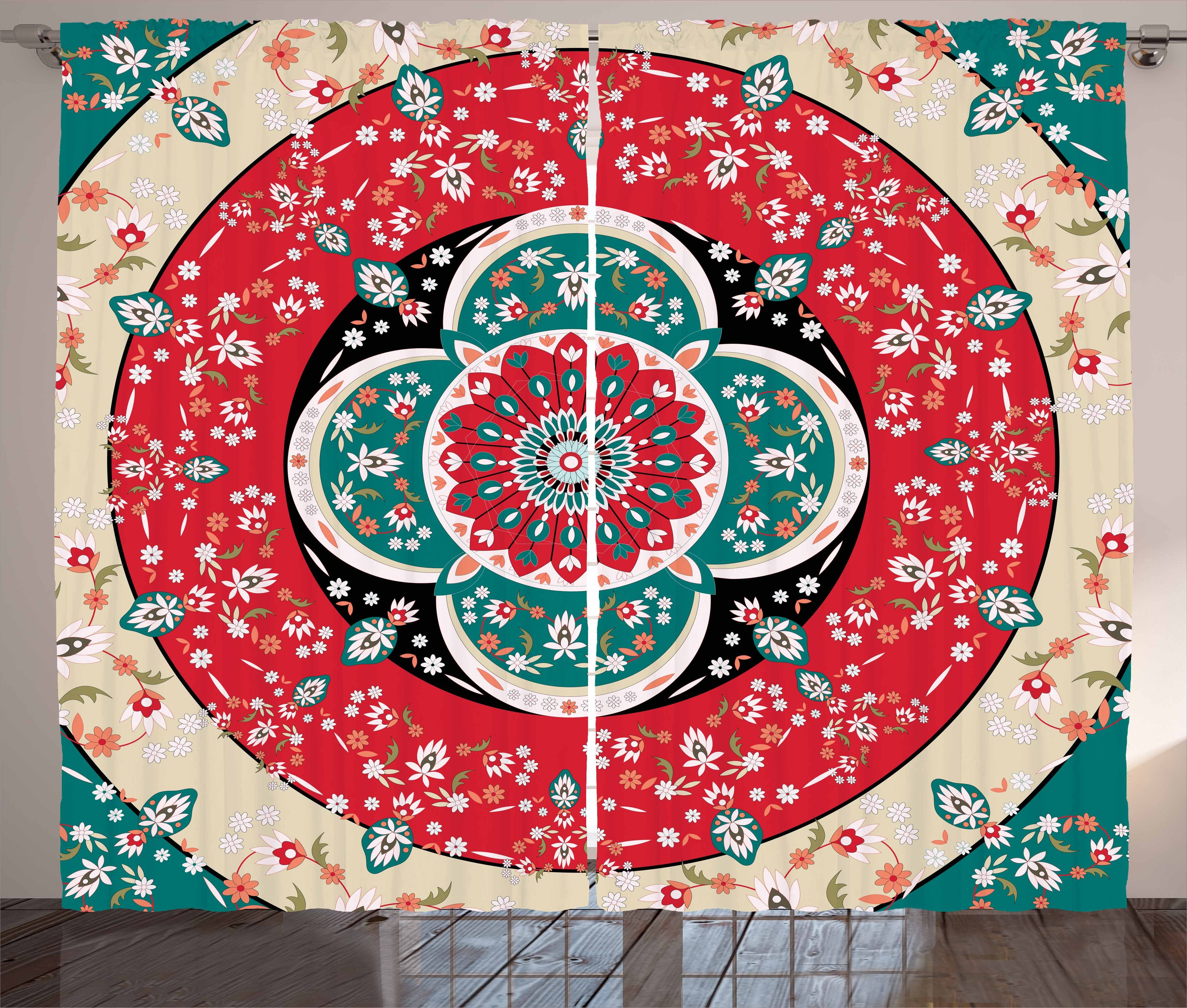 Gardine Schlafzimmer Kräuselband Vorhang mit Schlaufen und Haken, Abakuhaus, Türkisch-Muster Kreise Blooms