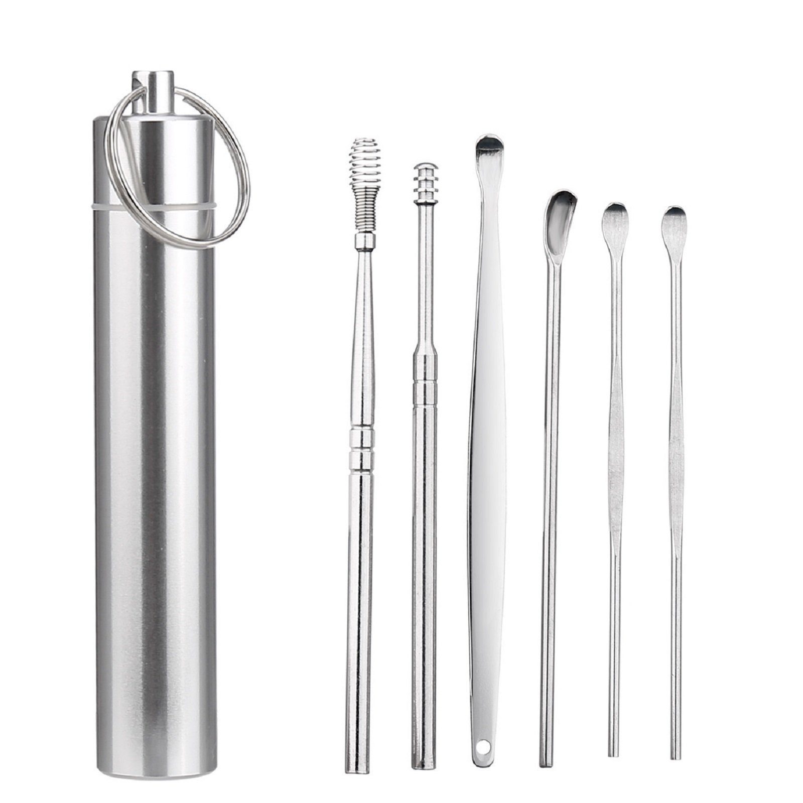 COOL-i ® Ohrenreiniger Edelstahl Ohrenreiniger Set – 6-teiliges, 6-tlg., wiederverwendbares & rostfreies Ohrreinigungswerkzeug
