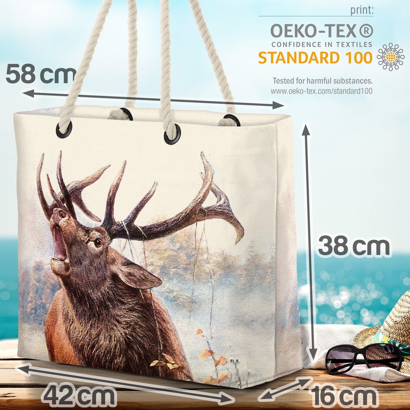 VOID Strandtasche (1-tlg), Röhrender wildlife säuge-tier Hirsch natu Jagd rot-hirsch Geweih kopf