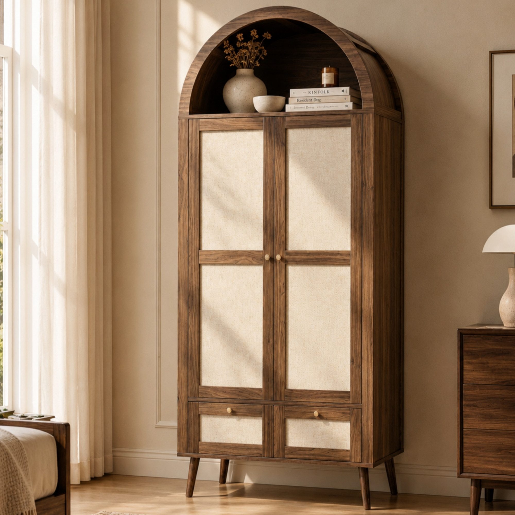Flieks Kleiderschrank Kleiderschrank Bogenform 80x55x180cm mit Kleiderstange, 2 Schubladen