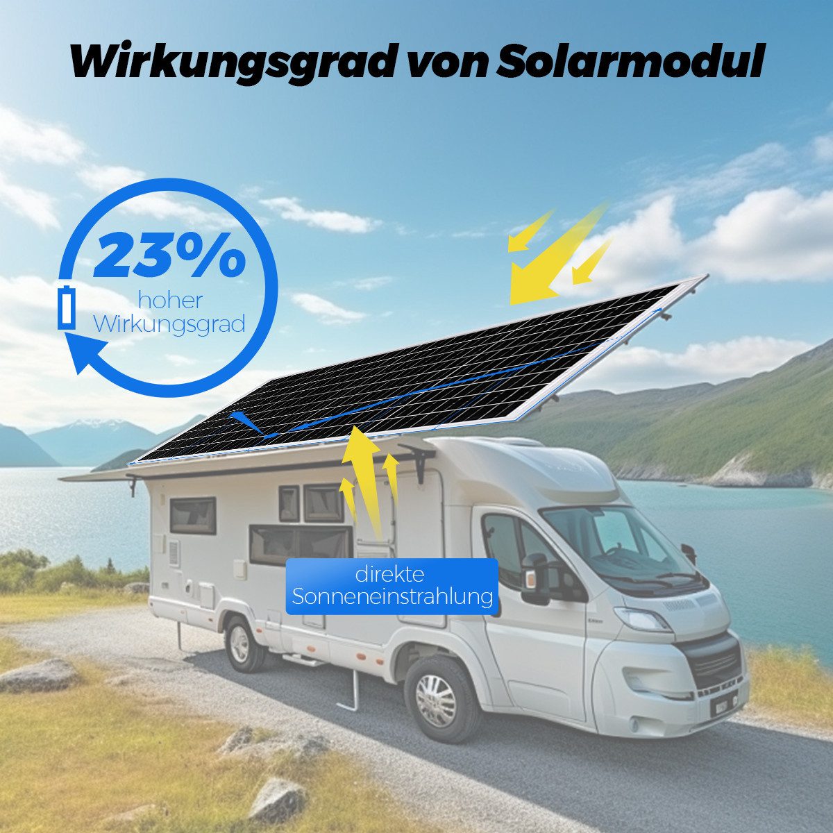 Rhein Beleuchtung Solarmodul 100W-300W Monokristallines Solarpanel & Solarmodul 12V, 100 W, Monokristallin, (Hinweis: Die Modulabmessungen variieren mit der Wattzahl, 1-St., Vielseitig für Wohnmobil, Gartenhaus & Haushalt, Solar Set), IP65 Wasserdicht - Effizientes PV-Modul ideal für Balkonkraftwerk