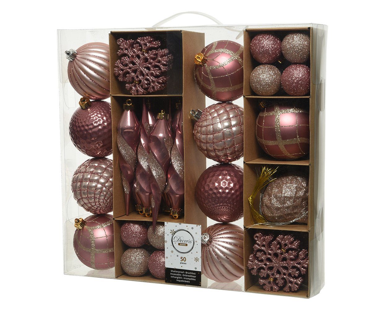 Decoris season decorations Christbaumschmuck, Weihnachtskugeln Kunststoff mit Eiszapfen 4-8cm samtpink, 50er Set