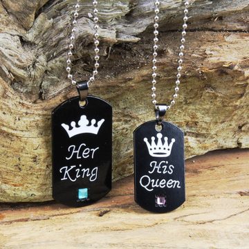 KARMA Freundschaftskette Partnerketten Edelstahl schwarz His Queen Her King (4-tlg., Paarschmuck Partnerscmuck Halsketten Liebe), Liebe Freundschaft Paare Halsketten Ketten