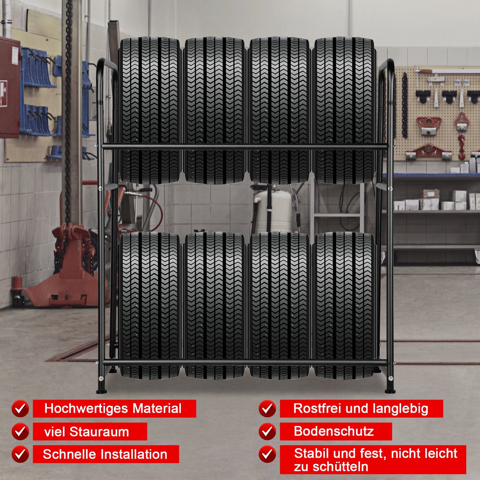 TolleTour Regal Reifenregal Reifenständer Werkstatt Drive für 8 Metallrega 107×46×117cm, Werkstattregal Lagerregal Keller Garage Lospitch Reifen