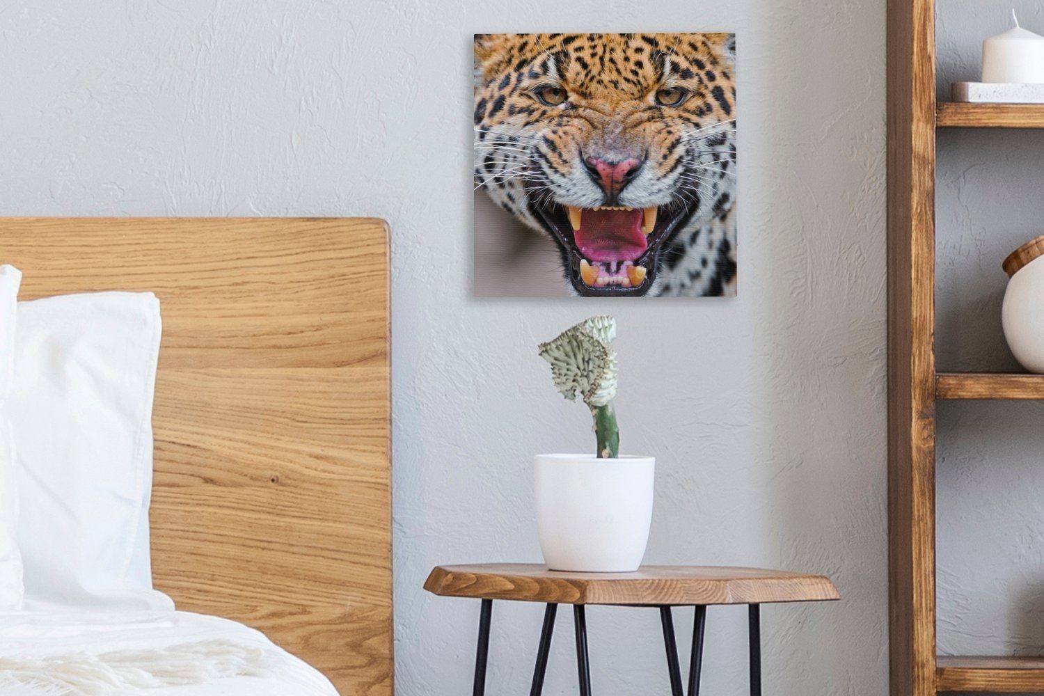 Tier, Bilder Wohnzimmer - Makro für (1 Jaguar - Schlafzimmer OneMillionCanvasses® Leinwand bunt Leinwandbild St),