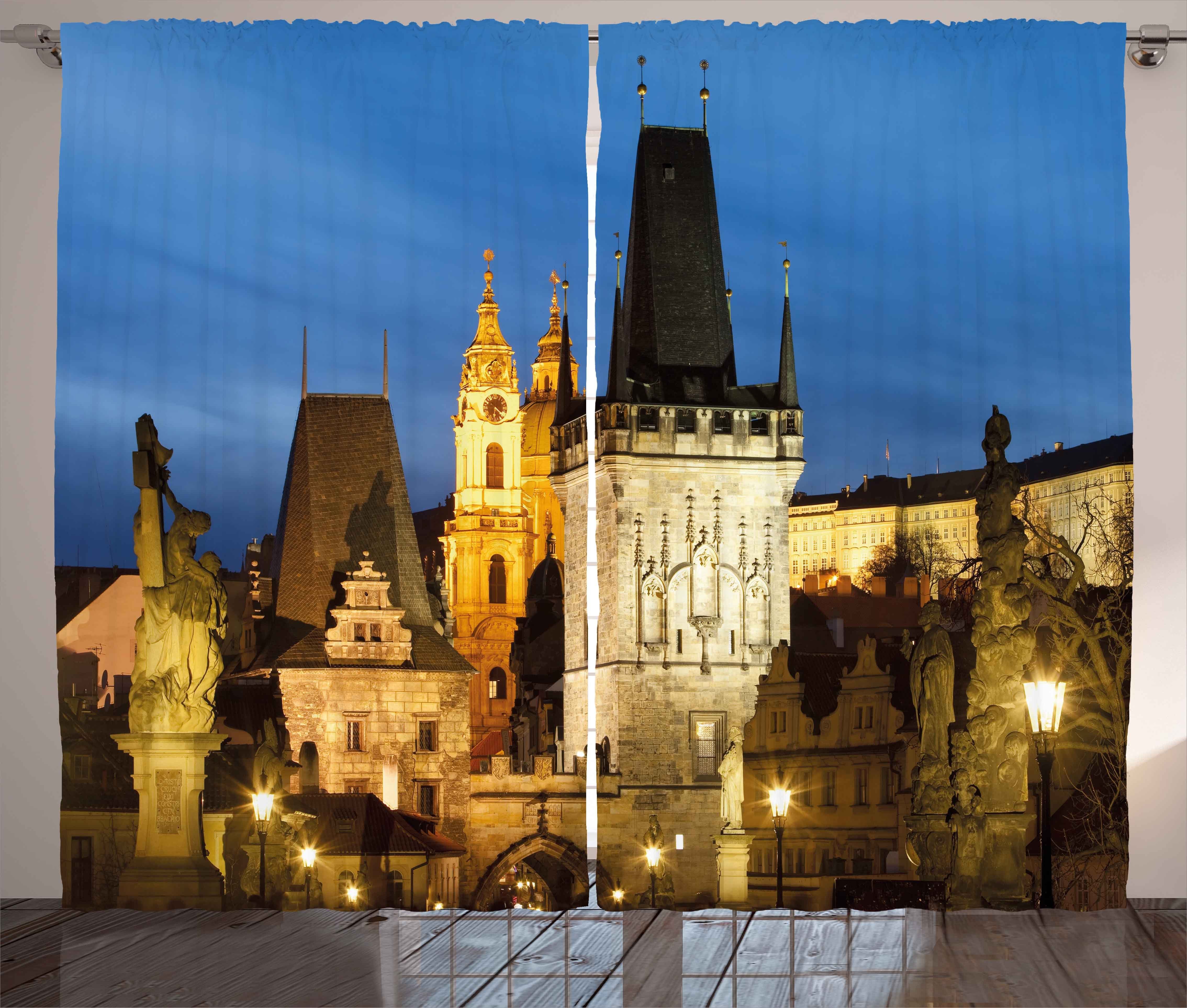 mit und Haken, Kräuselband Abakuhaus, Gardine europäisch Tower Prag Schlafzimmer Gebäude Schlaufen Vorhang