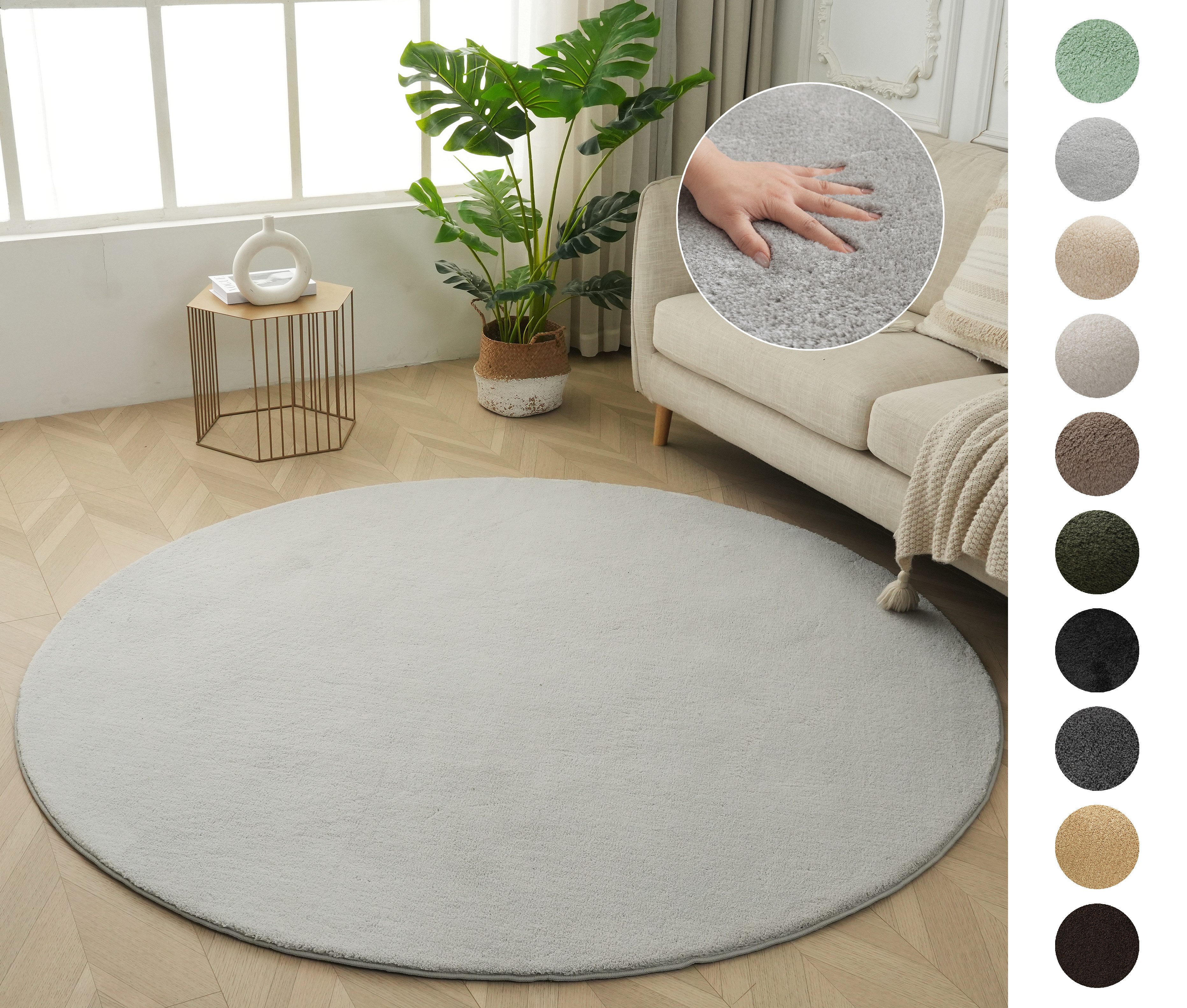 OTTO home Teppich Cali, rund, Höhe: 16 mm, Uni-Farben, kuschelig, & weich, waschbar, Wohnzimmer, Schlafzimmer