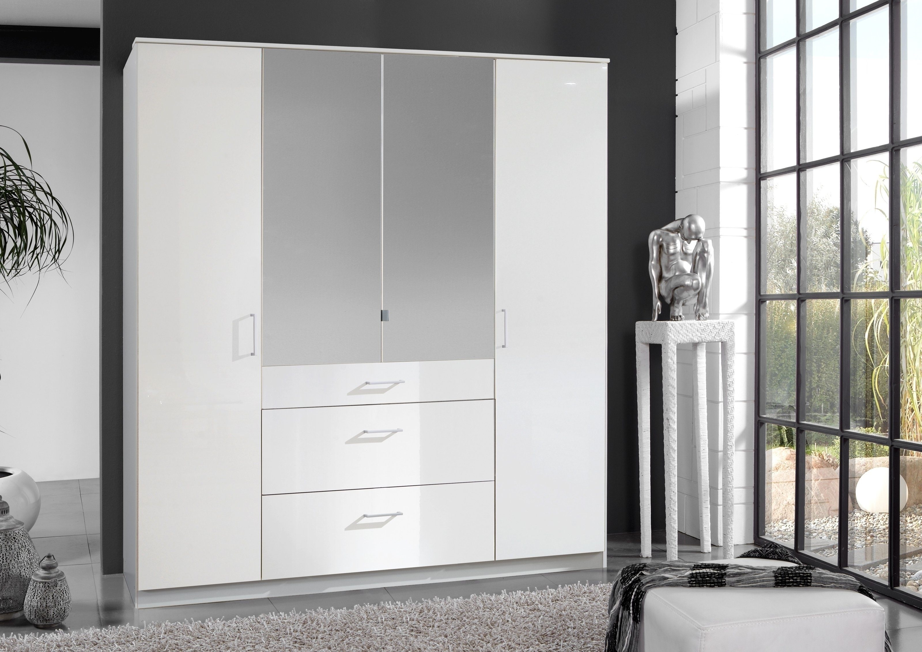freiraum Drehtürenschrank Clack in HOCHGLANZ LACK WEISS - 179x199x58cm (BxHxT)