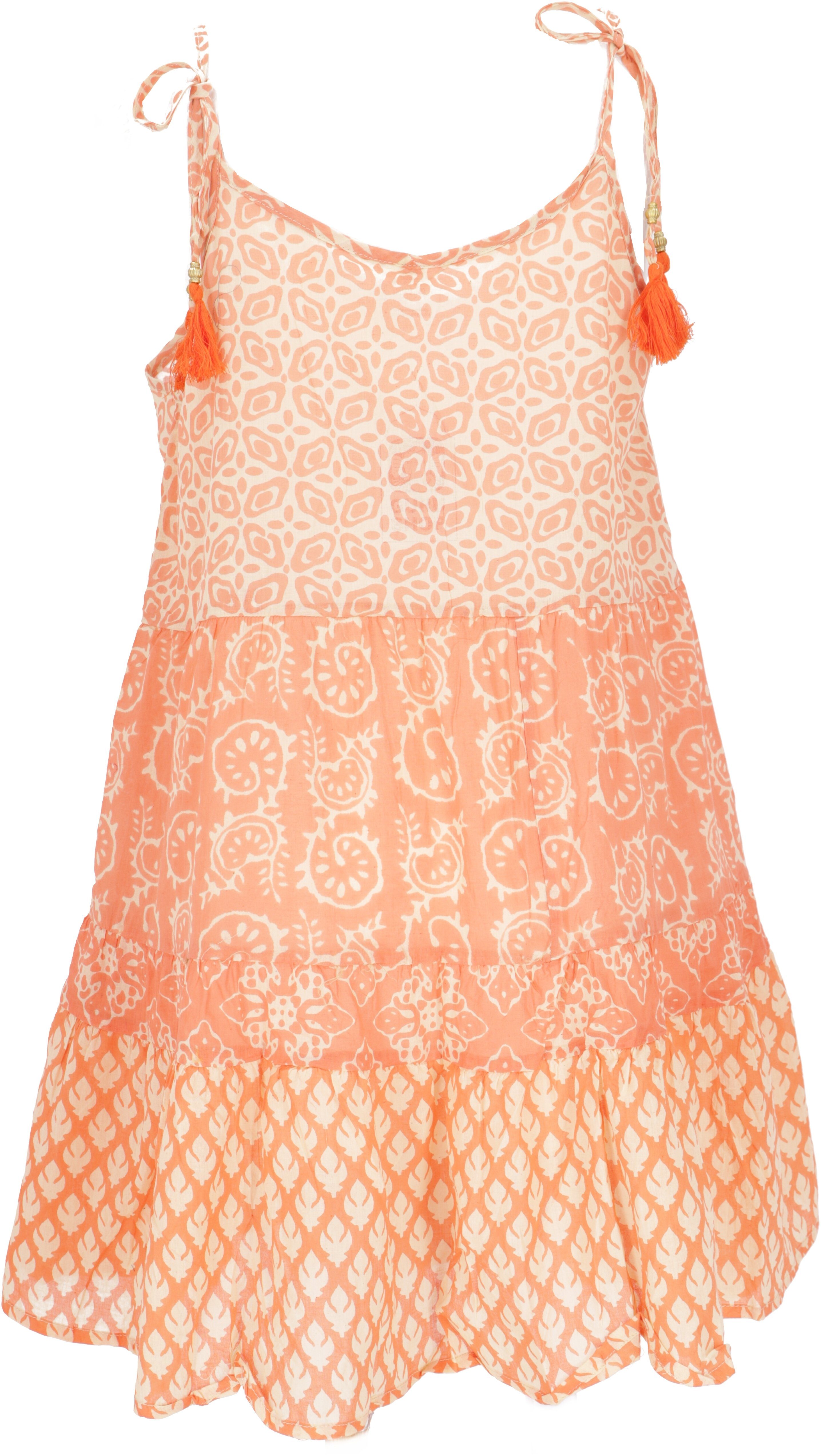 Guru-Shop Minikleid, aus.. Stufenkleid apricot Boho luftiges alternative Midikleid Bekleidung