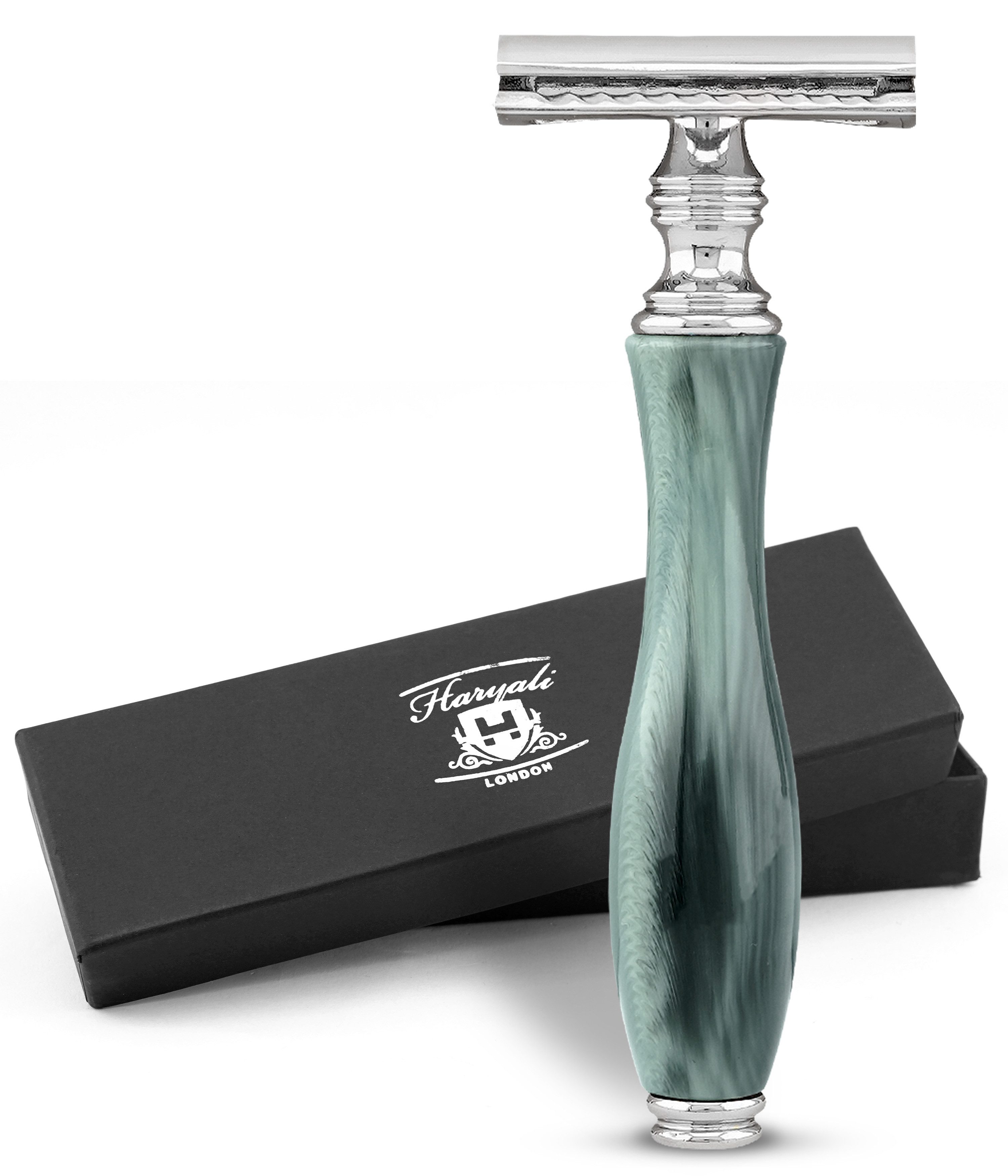 Haryali London Бритвы Rasierhobel mit Doppelklinge für Damen und Herren, Harzgriff, grün, pack, Rutschfester, verstellbarer Бритвы aus hochwertigem Messingharz, Abwaschbarer, rutschfester glänzender Harzgriff, bestes Бритвыlebnis