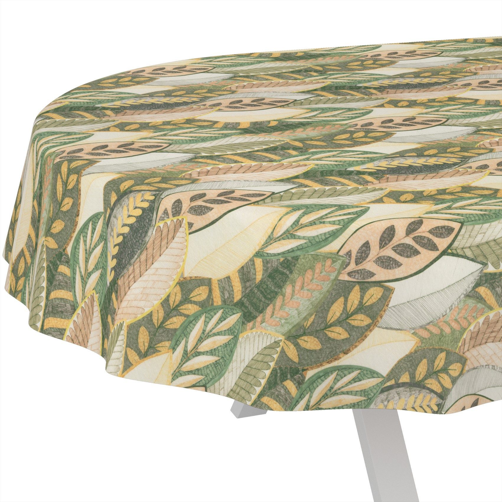 ANRO Tischdecke abwaschbar LANA Athena-Wald Tischwäsche (Einzelstück 1-tlg), wasserabweisend Athena-Wald Grün-Beige Oval 160x140cm