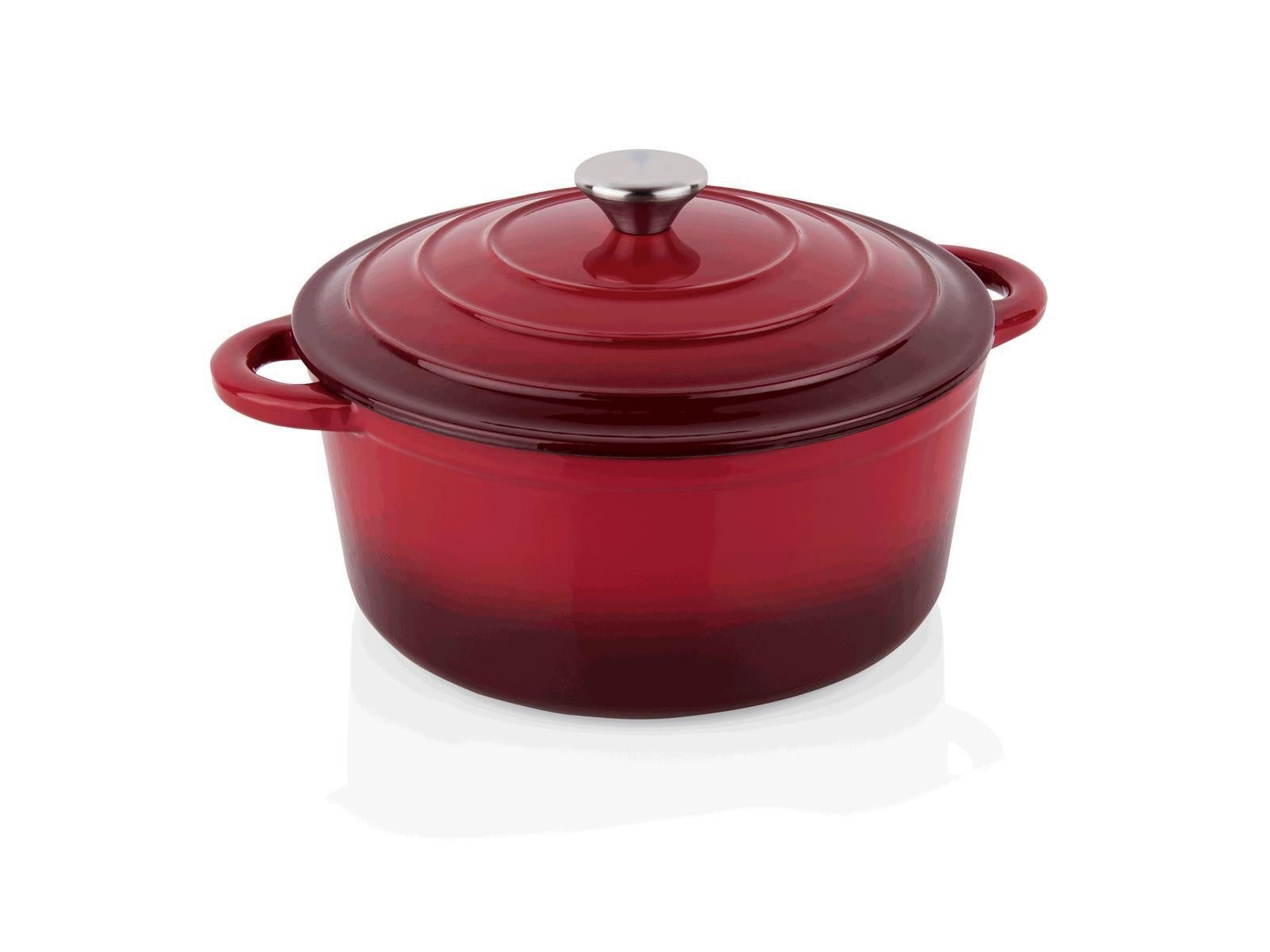 Bratentopf Topf mit Deckel Ø 26 cm, rot, Gusseisen emailliert