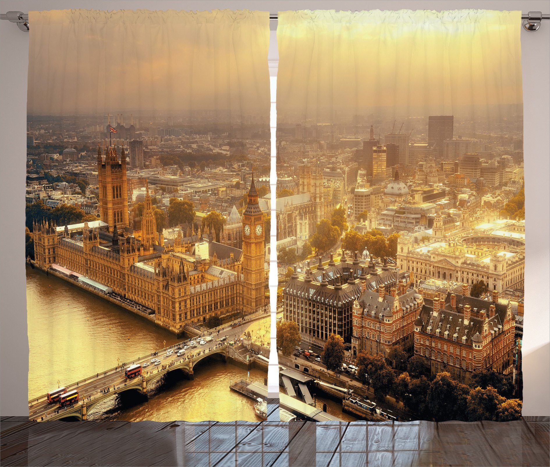 mit Panorama Haken, Schlaufen Gardine Schlafzimmer Luft Kräuselband Vorhang und London Abakuhaus, Scenery