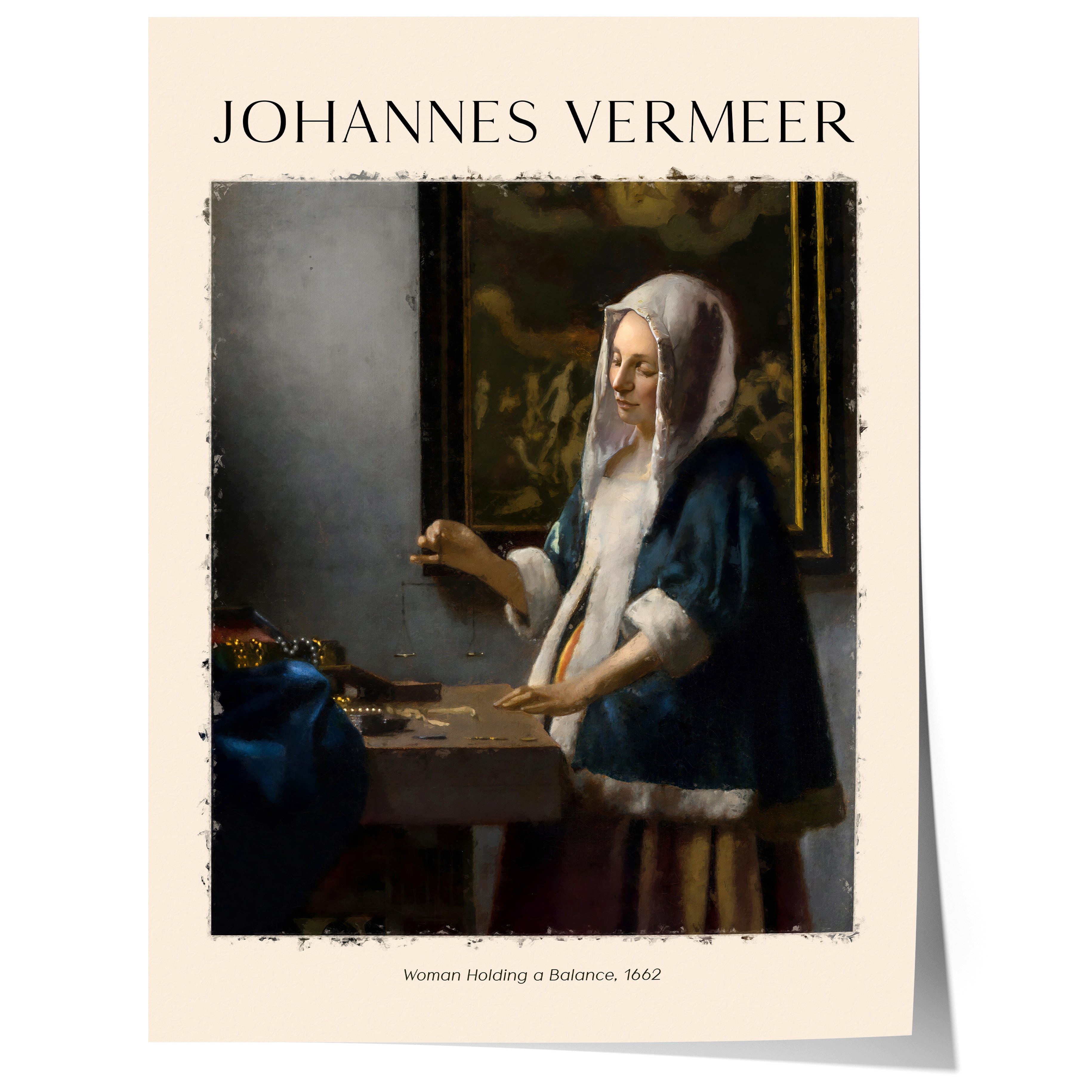 JUSTGOODMOOD Poster Johannes Vermeer Geschenkidee Frau mit Waage Barockporträt Niederländi, (1 St)