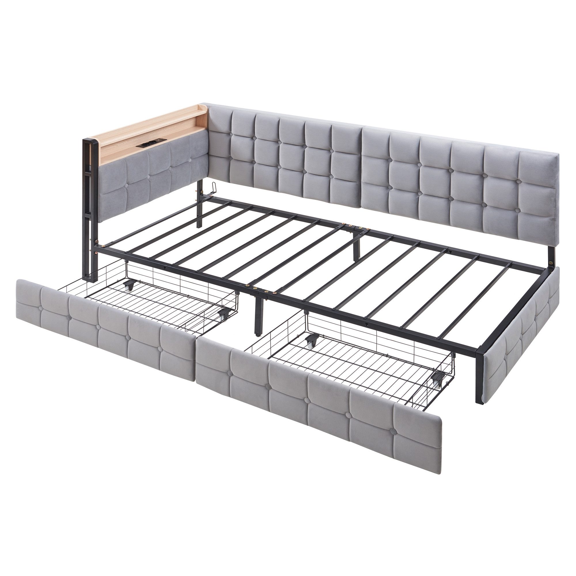 MODFU Schlafsofa mit LED & USB, Polsterbett mit Schubladen, Multifunktional günstig online kaufen