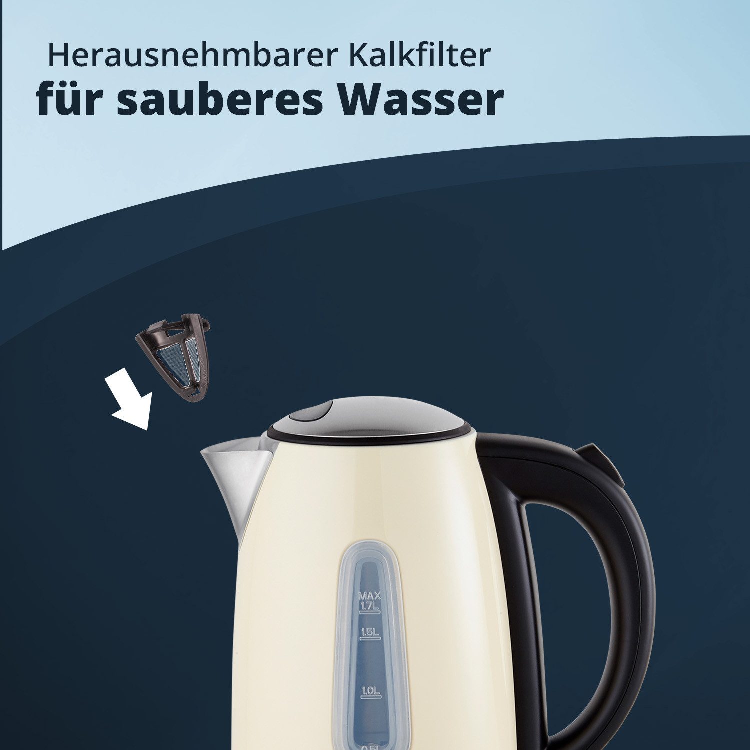 KHG Wasserkocher Wasserkocher WK-1707 in creme aus Edelstahl, 1,7 Liter, 1.7 l