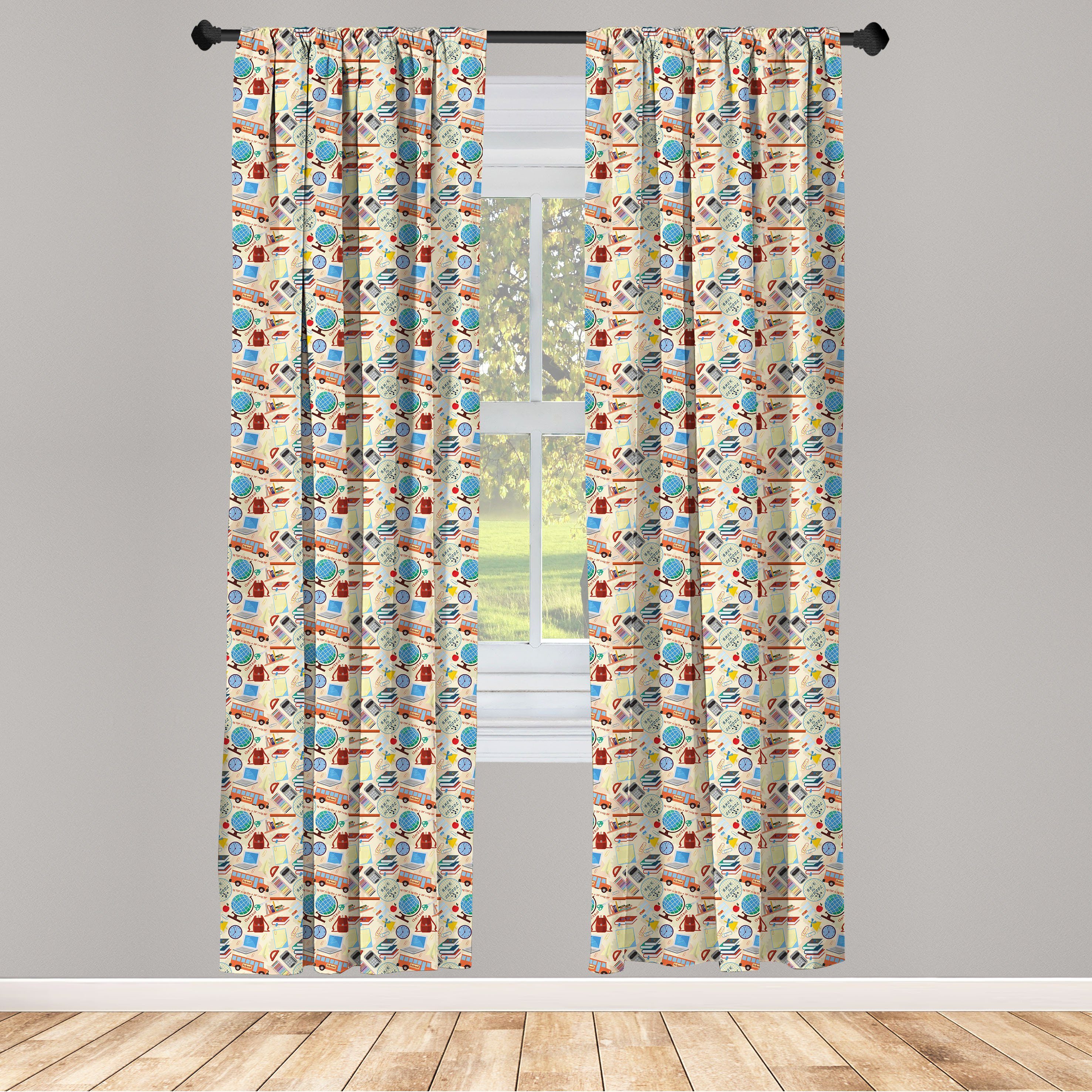 Gardine Vorhang für Wohnzimmer Schlafzimmer Dekor, Abakuhaus, Microfaser, Zurück zur Schule Stationäre Element