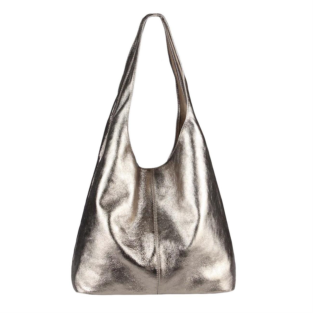 ITALYSHOP24 Shopper Made in Italy Damen Leder Tasche Schultertasche Metallic Handtasche, Shopper Henkeltasche Damentasche Hobo Bag Workbag Businesstasche Reise
