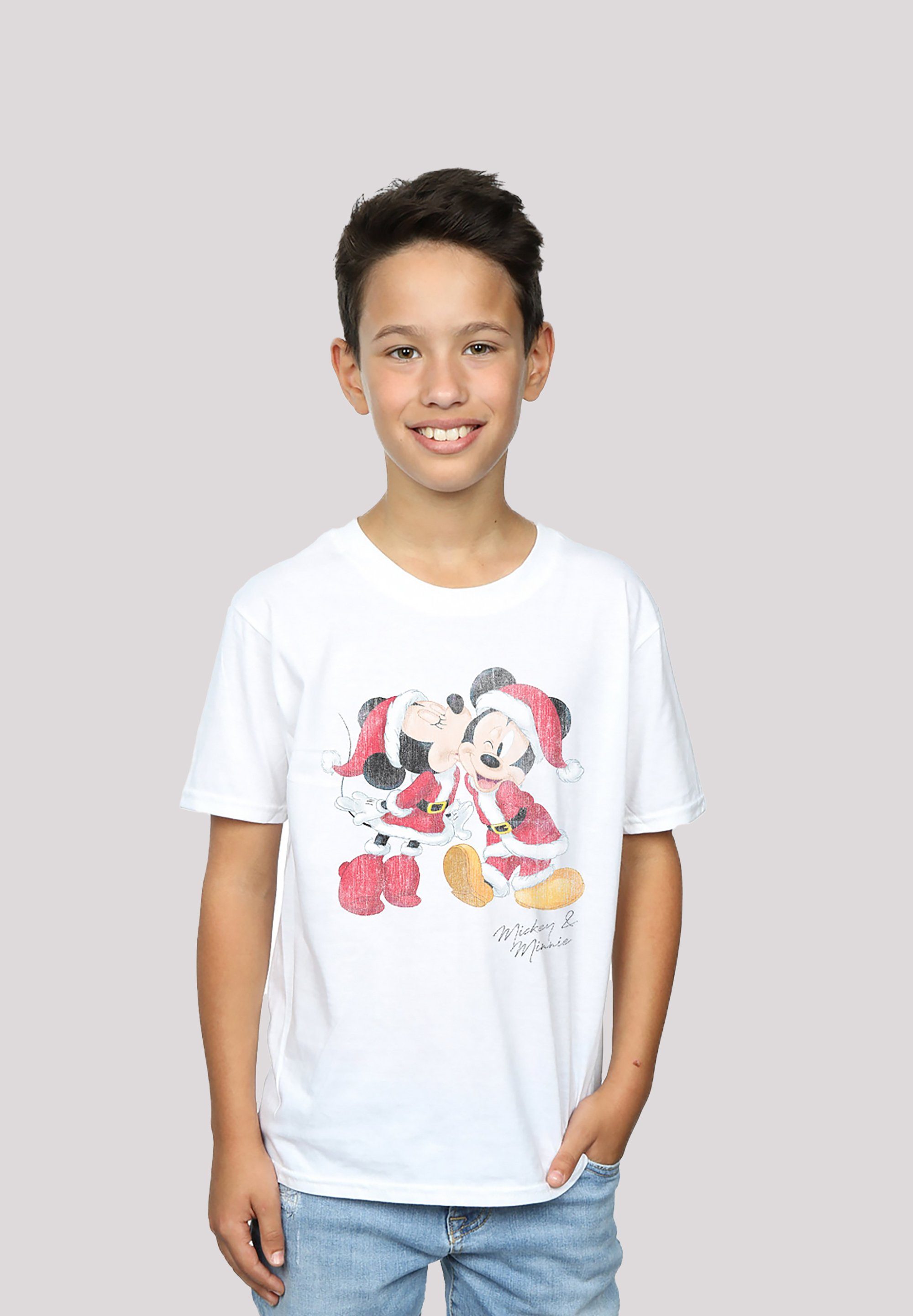 F4NT4STIC Weihnachten Minnie Disney Print & Micky weiß T-Shirt