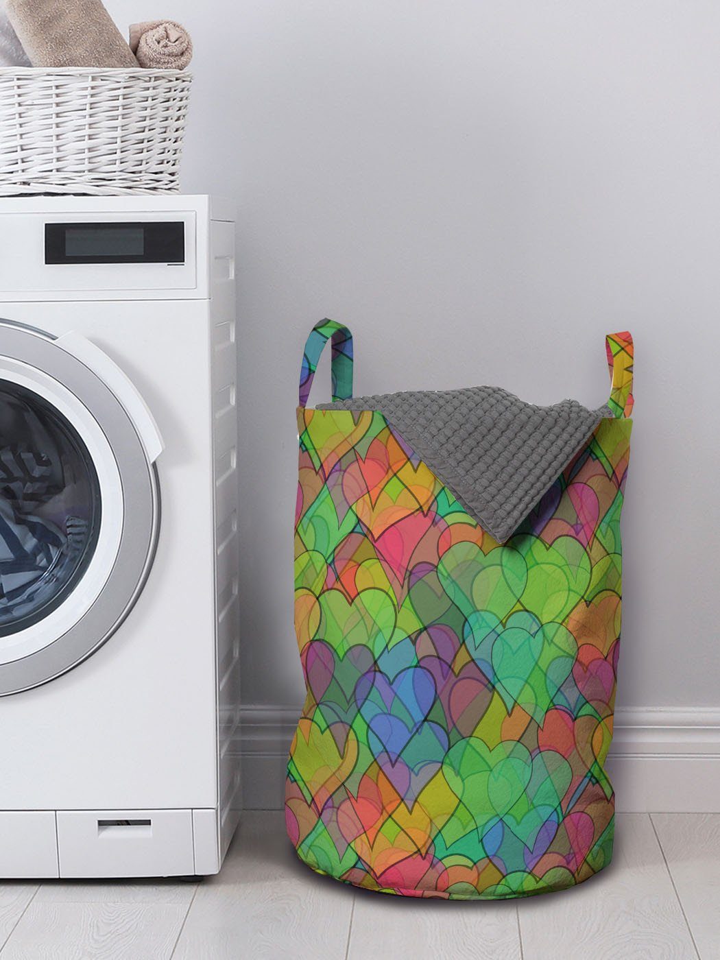 Wäschekorb Muster Waschsalons, Griffen verschiedenen von Herzen Abakuhaus für Bunt Wäschesäckchen mit Kordelzugverschluss