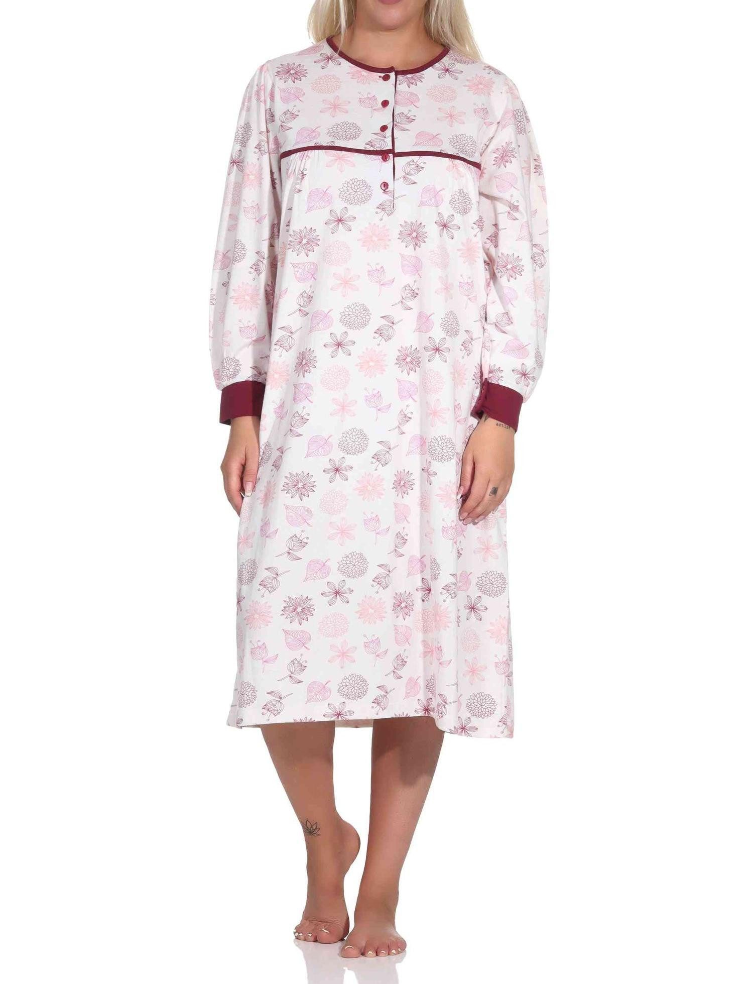 Normann Nachthemd Damen langarm Nachthemd im klassischen fraulichen Design