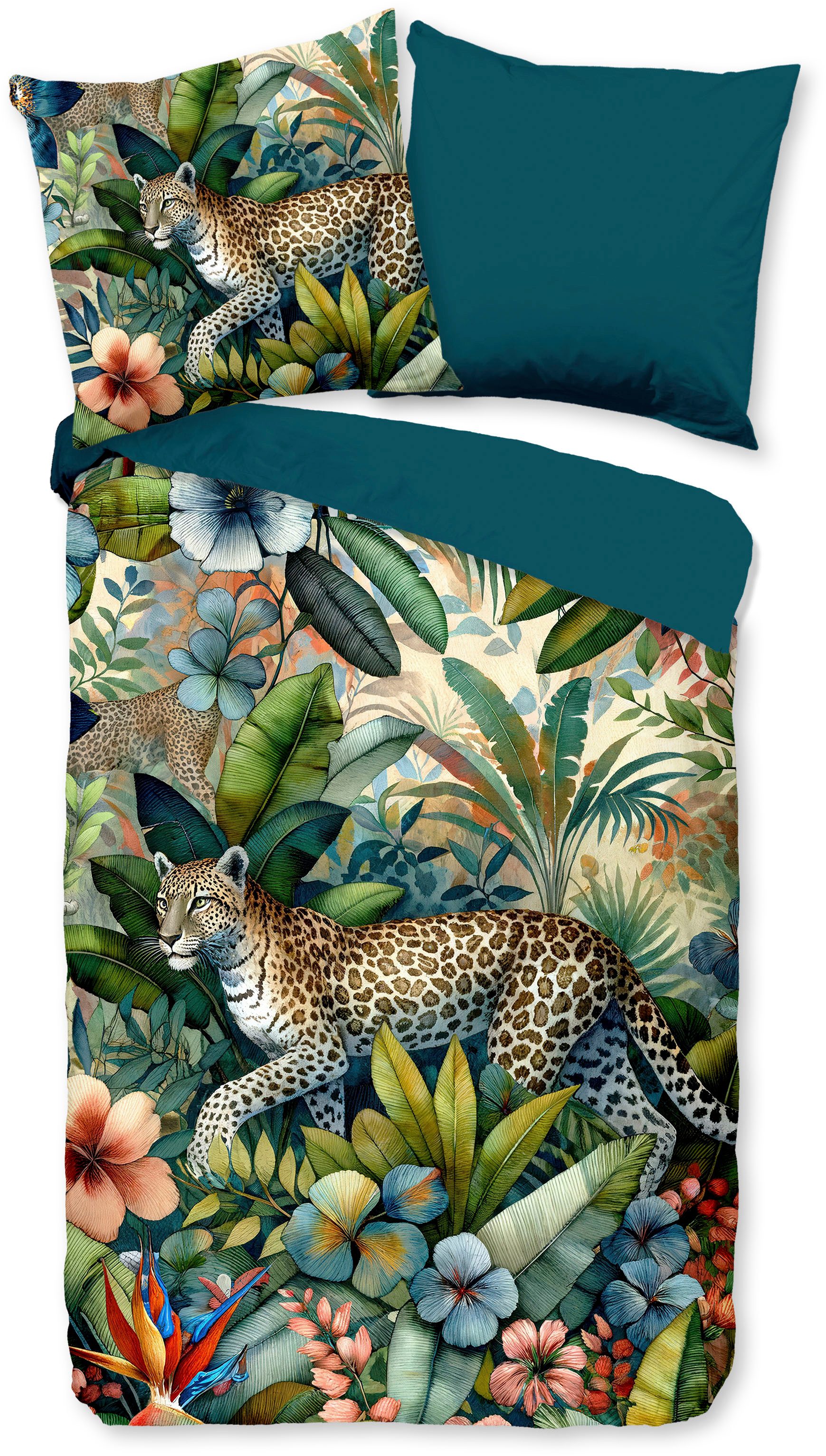 PURE luxury collection Wendebettwäsche Raza, Microfaser, 2 teilig, Mikrofaser, Pflegeleicht, Reißverschluss, Wendeoptik, Dschungel