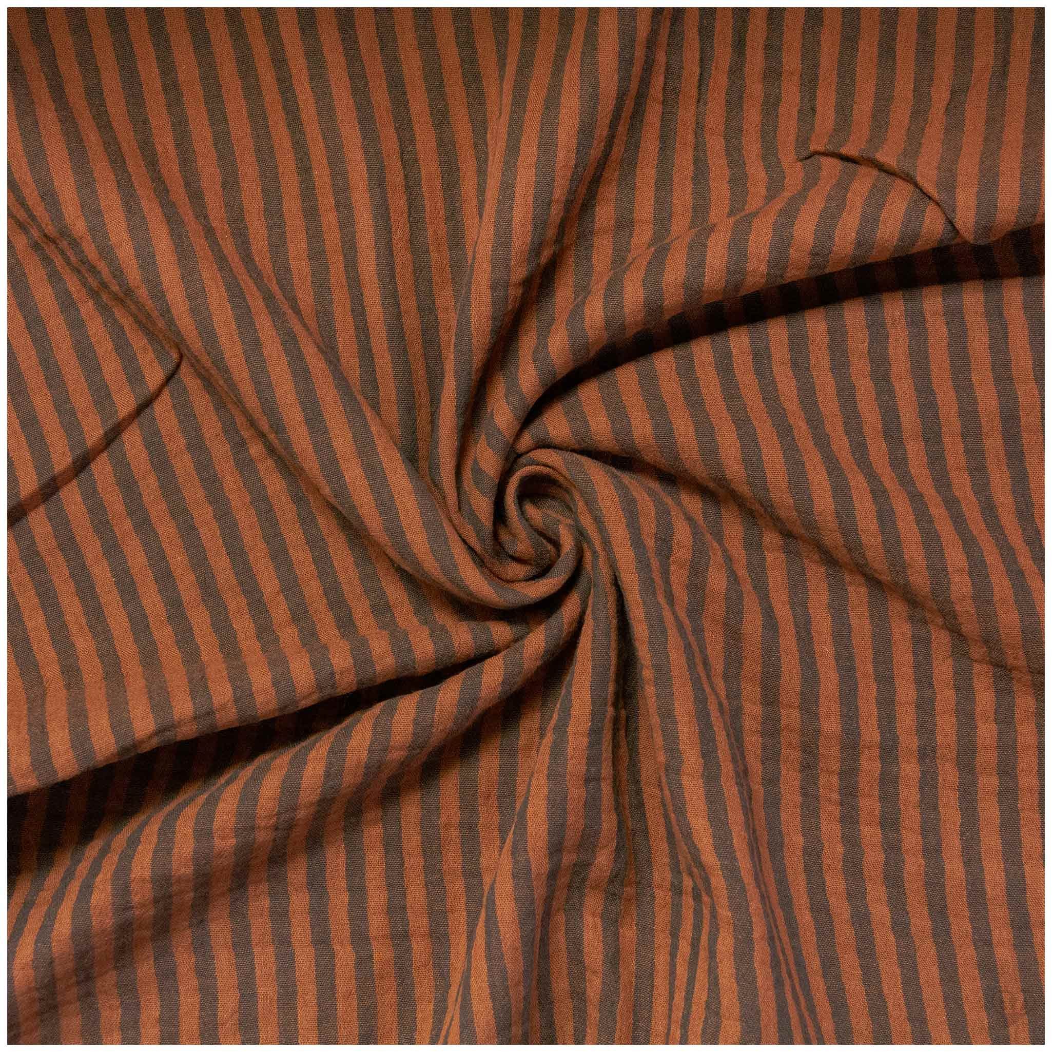 maDDma Stoff Musselin Stoff Streifen Double Gauze Baumwolle 1/2 Meterware 125 cm, braun-schwarz