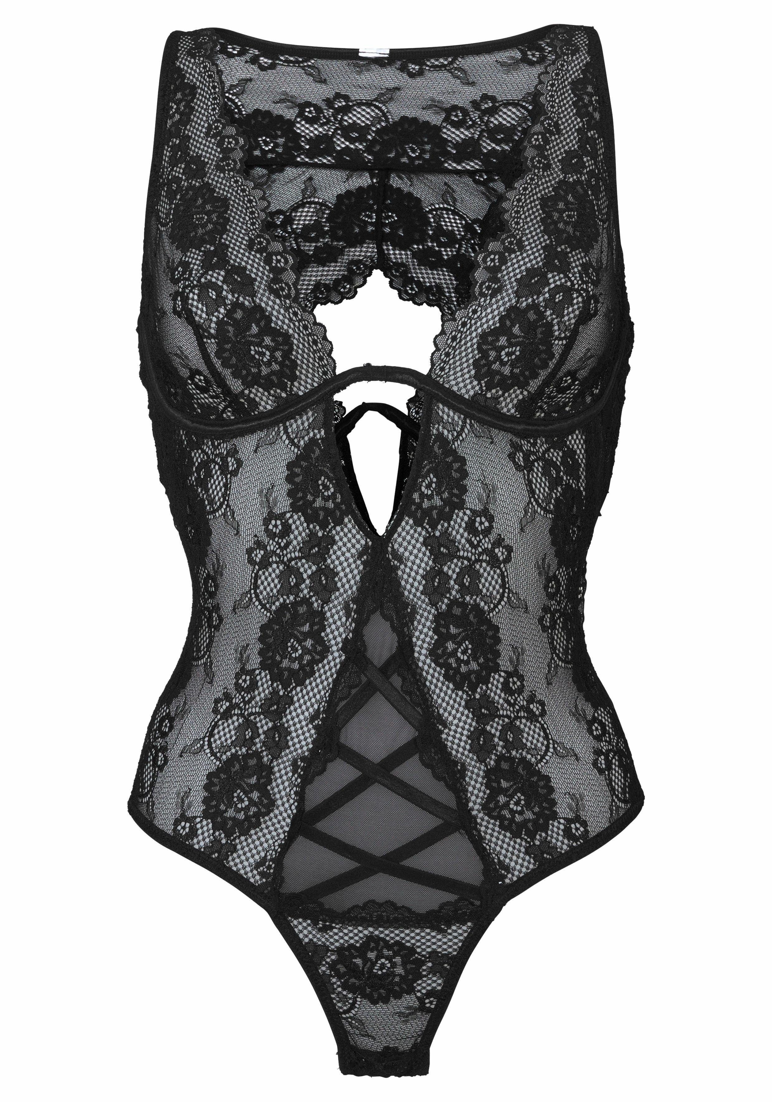 JETTE Body mit Bügel und verführerischer Schnürung, sexy Dessous, Reizwäsche
