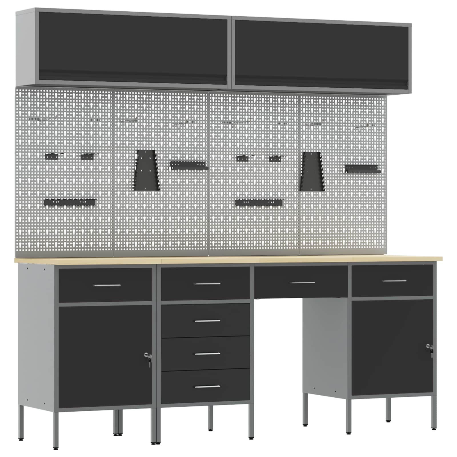 vidaXL Werkzeugschrank Arbeitsschrankset mit Schubladen mit Speicher 10 stk. Schwarz (10-St)