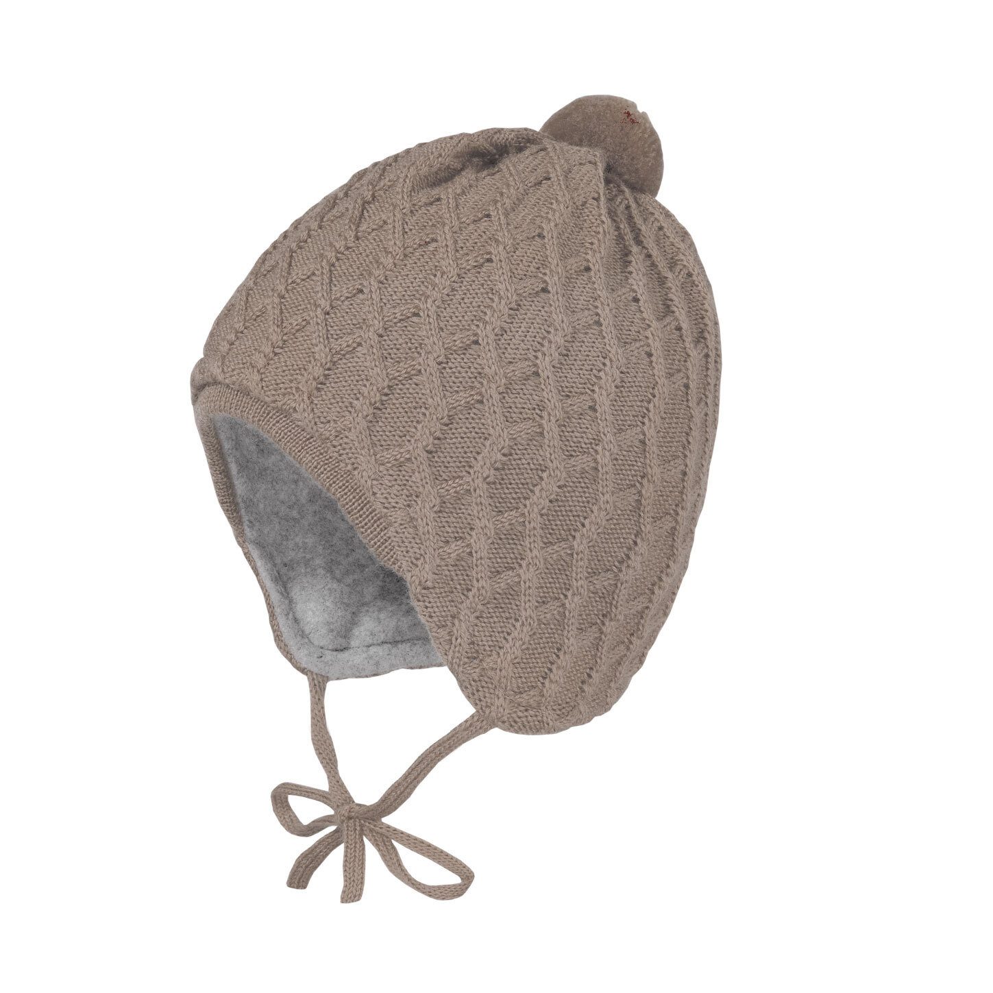 MAXIMO Strickmütze BABY-Mütze, Zopfstruktur, Band ausgenäht, Blende, Pompon (1-St) Merinowolle
