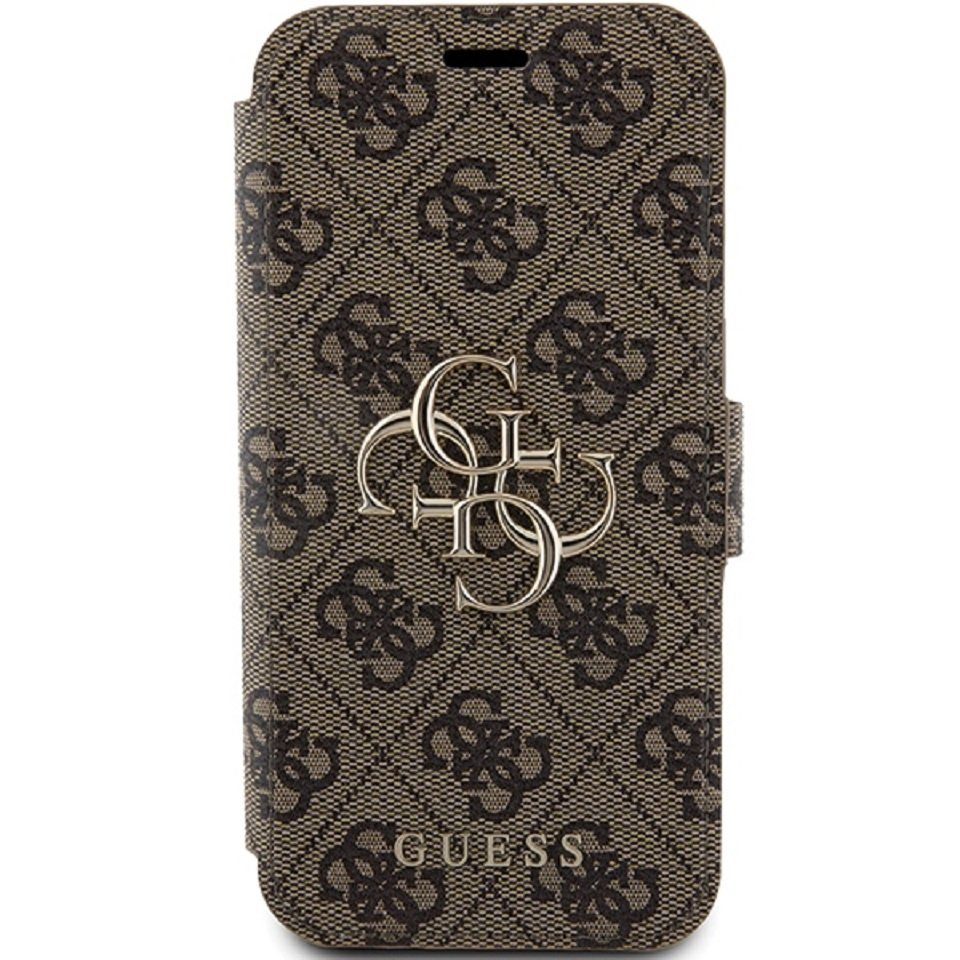 Guess Handyhülle Bookcase Cover iPhone 15 Pro braun Logo goldfarben aufstellbar 6,1 Zoll, Kartenfach – Bild 3 von 5