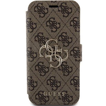 Guess Handyhülle Bookcase Cover iPhone 15 Pro braun Logo goldfarben aufstellbar 6,1 Zoll, Kartenfach