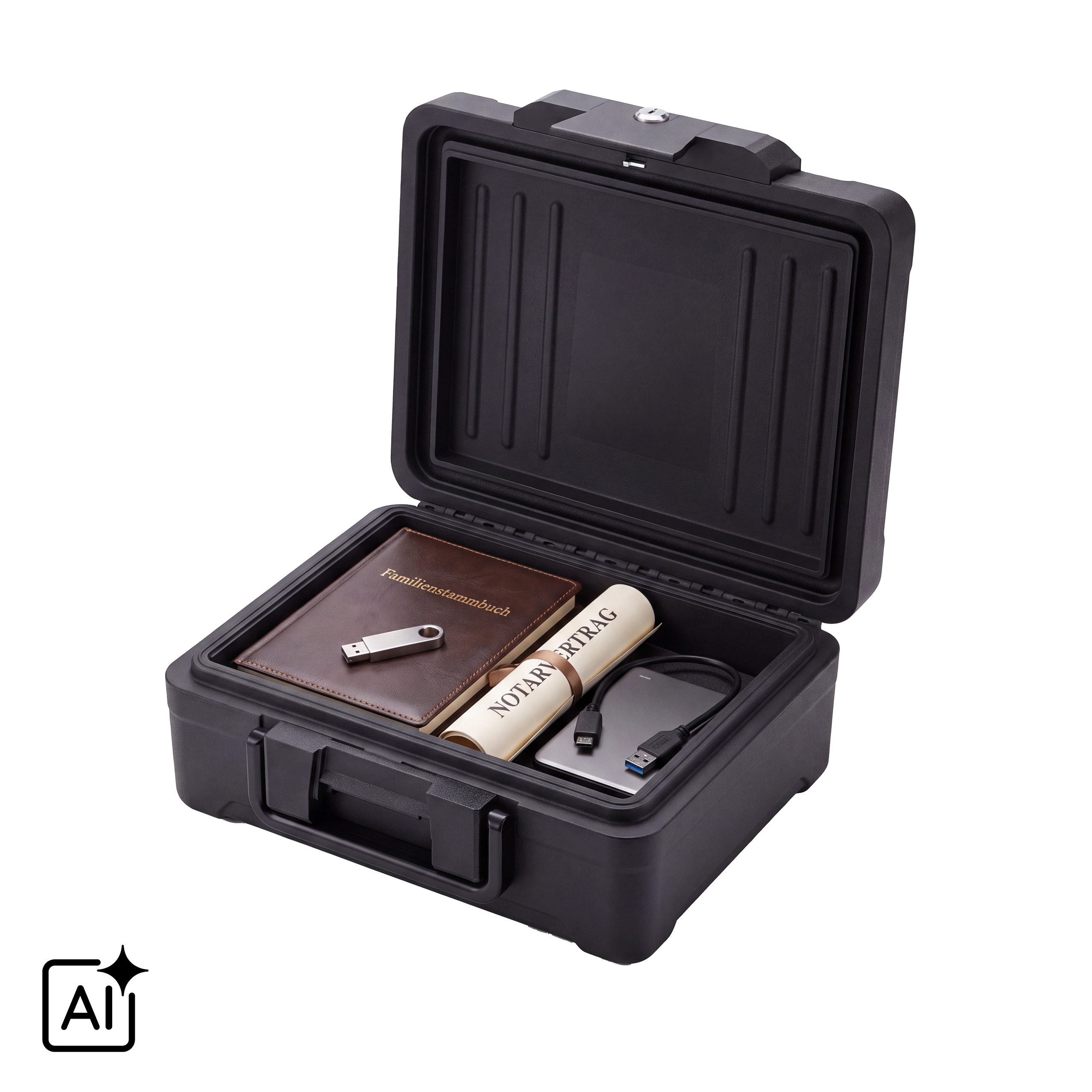 hjh OFFICE Möbeltresor Tresor Safe Compact Slim 100% Polypropylen, Abschließbare Kassette, DIN-A4-Dokumente, feuerbeständig wasserdicht