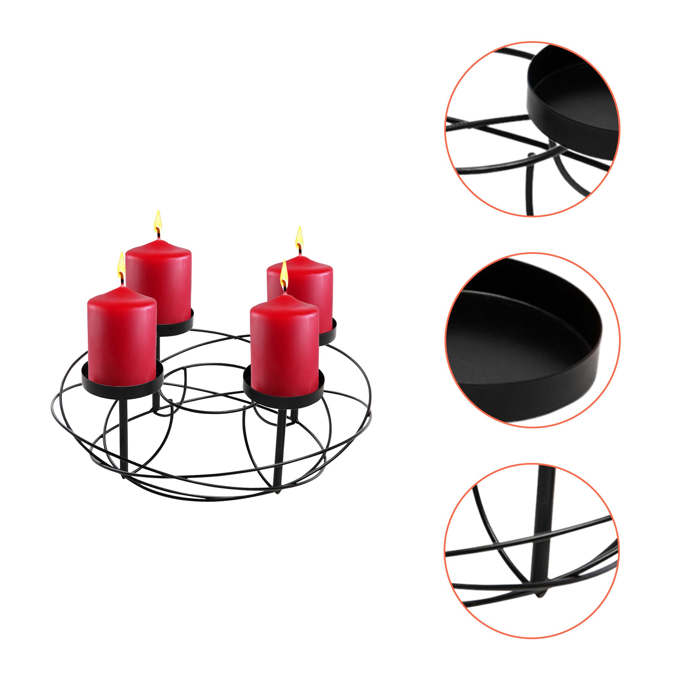 Spetebo Adventskranz aus Metall in Schwarz für 4 Kerzen Ø 37 cm, für Kerzen mit einem Durchmesser bis ca. 7 cm