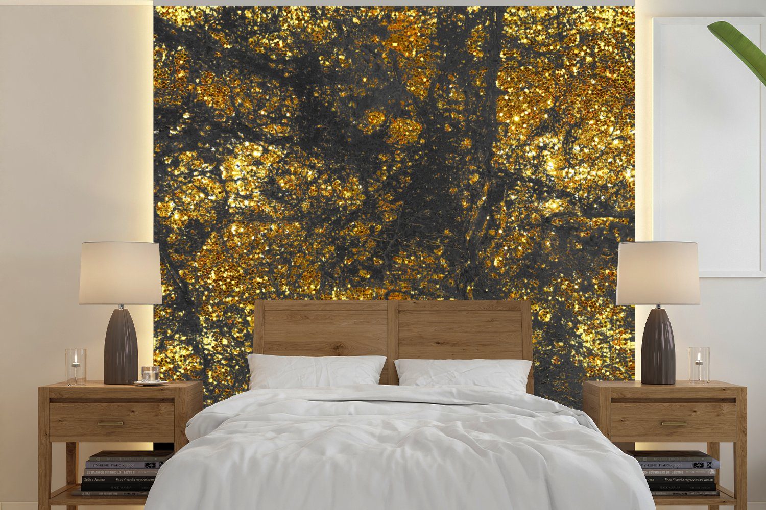 MuchoWow Fototapete Marmor - Gold - Glitter - Schwarz, Matt, bedruckt, (4 St), Vliestapete für Wohnzimmer Schlafzimmer Küche, Fototapete