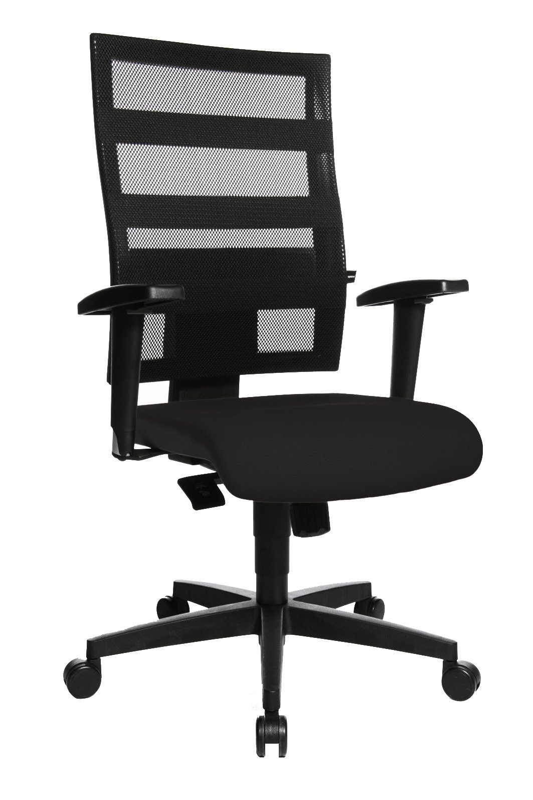 Steelboxx Drehstuhl Bürodrehstuhl mit Armlehnen, Netzrücken, Kunststofffußkreuz, GS zertif (1), Höhenverstellbar, extra komfortable, rundum gepolsterte Rückenlehne schwarz