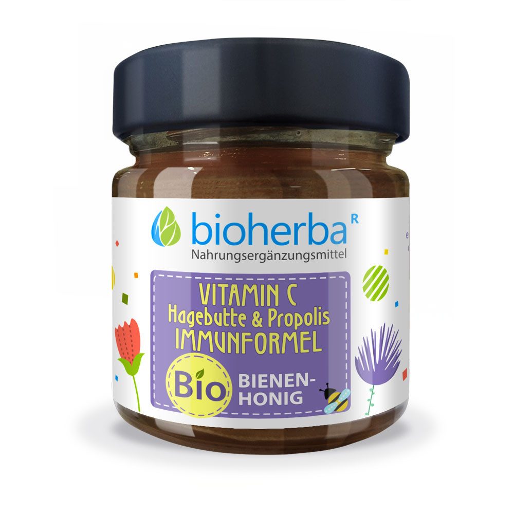 Vitamin C, Hagebutte & Propolis Immunformel Bio-Bienenhonig 280 g Glas